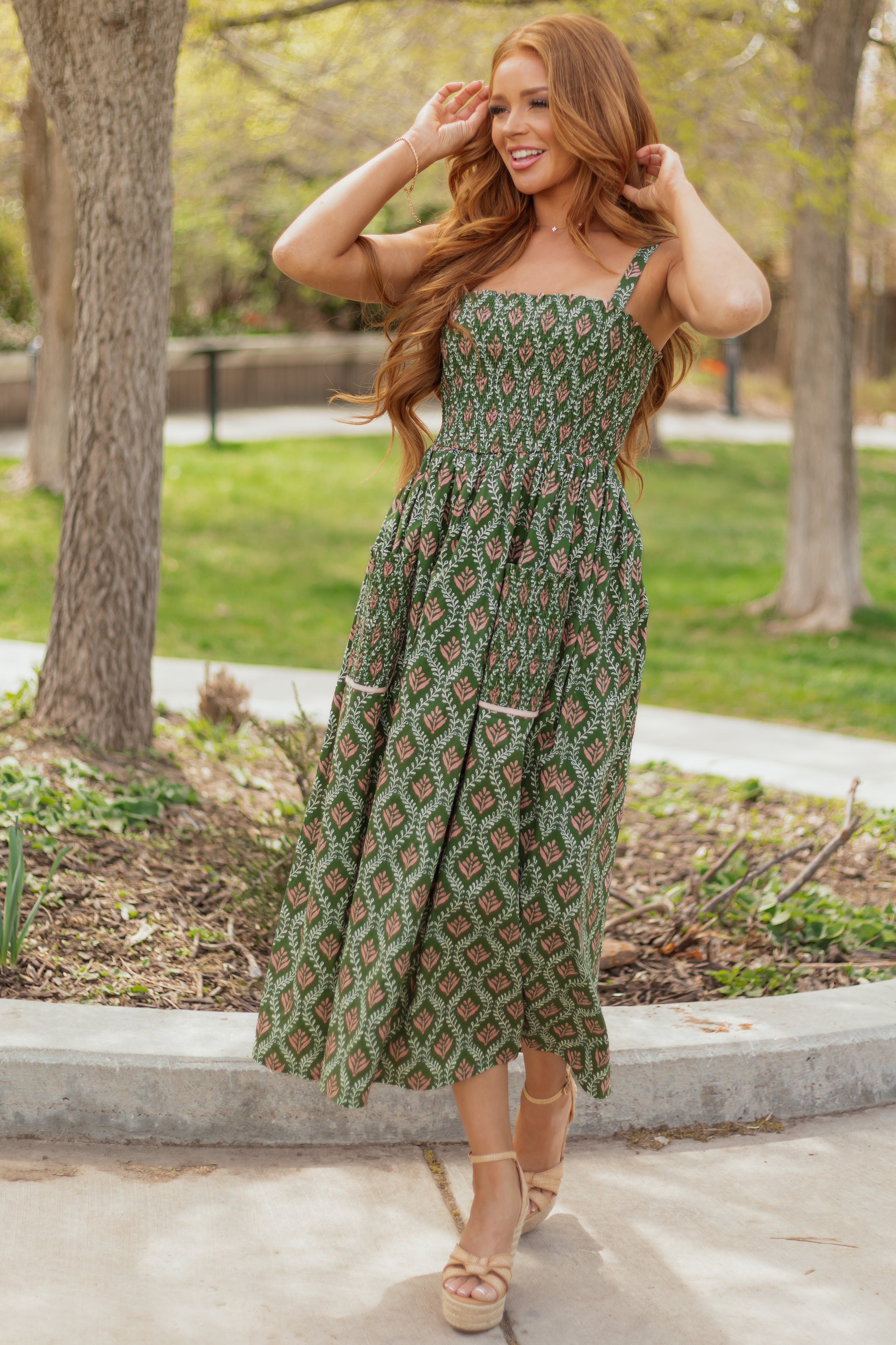 Olive Abstract Print Sleeveless Smocked Midi Dress | Lime Lush Boutique Olive Abstract Print Sleeveless Smocked Midi Dress | Lime Lush Boutique