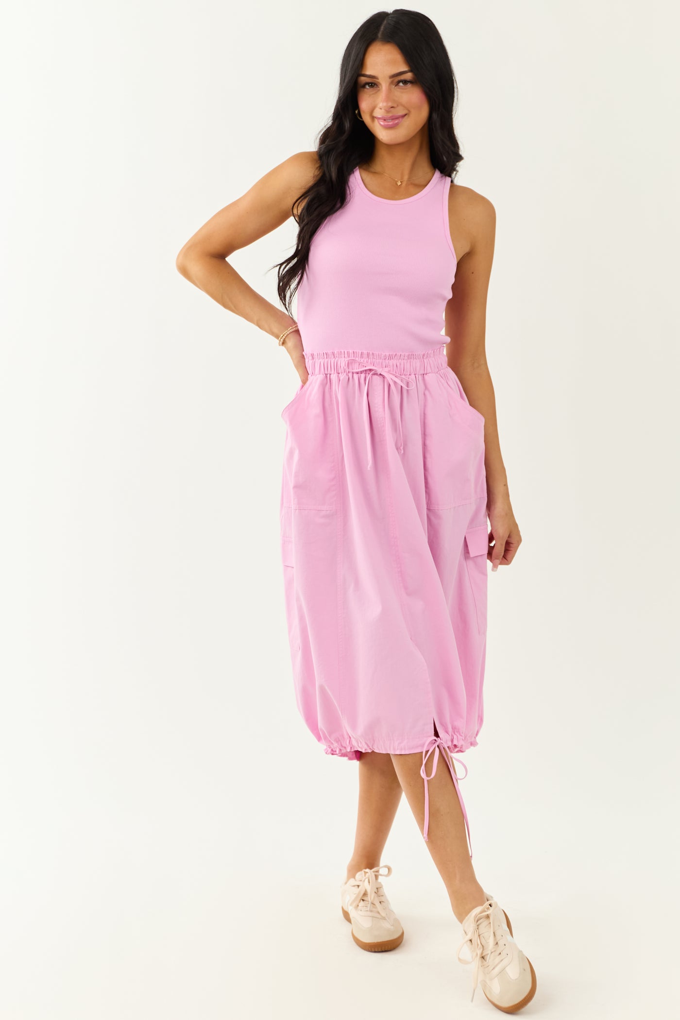 Orchid Cargo Style Sleeveless Cotton Midi Dress