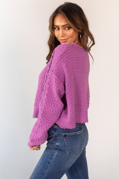 Orchid Long Sleeve Cropped Textured Sweater