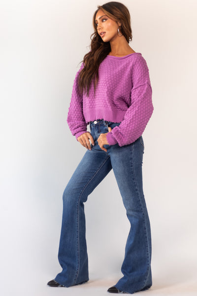 Orchid Long Sleeve Cropped Textured Sweater