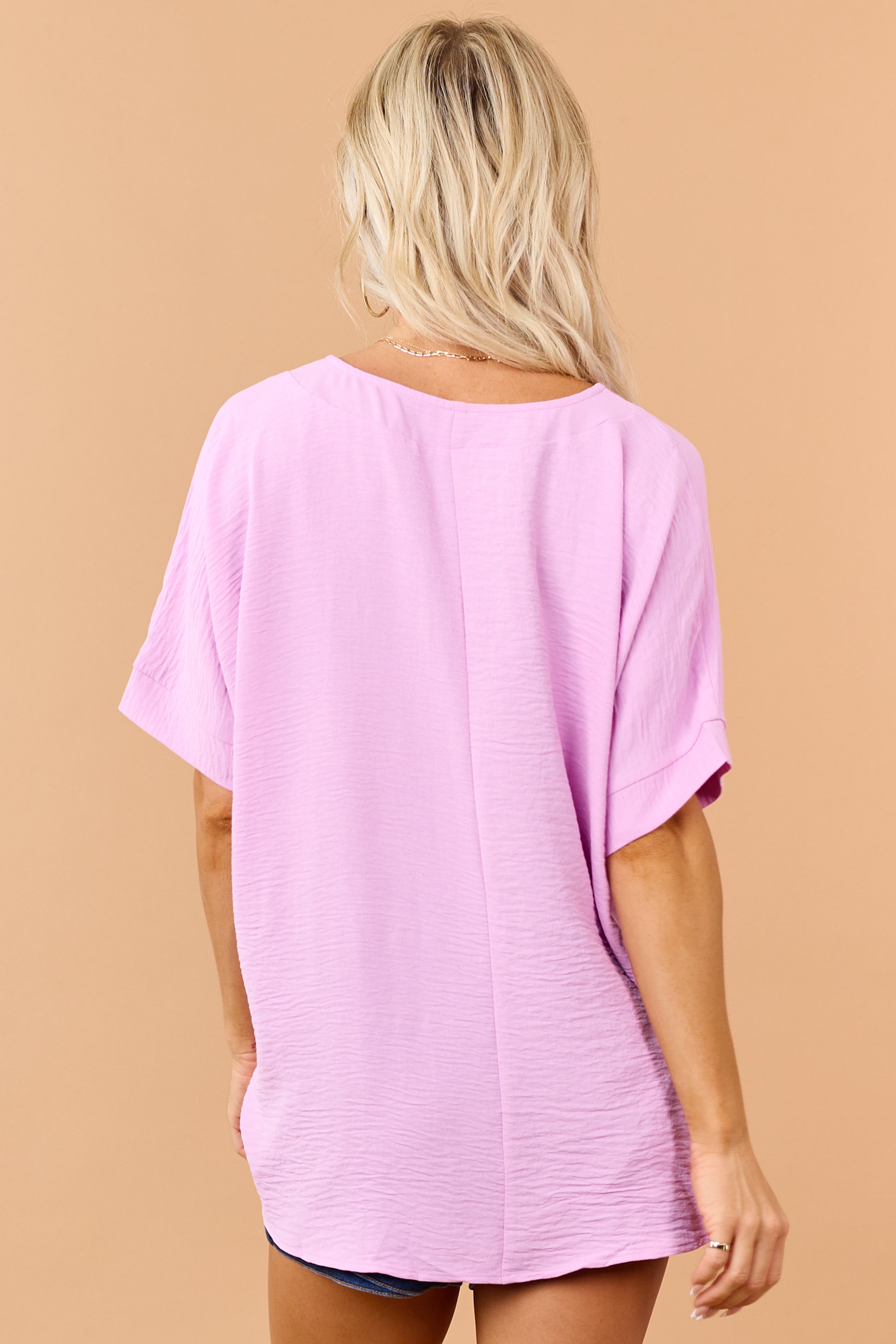 Orchid Textured V-Neck Dolman Sleeve Relaxed Top | Lime Lush Boutique