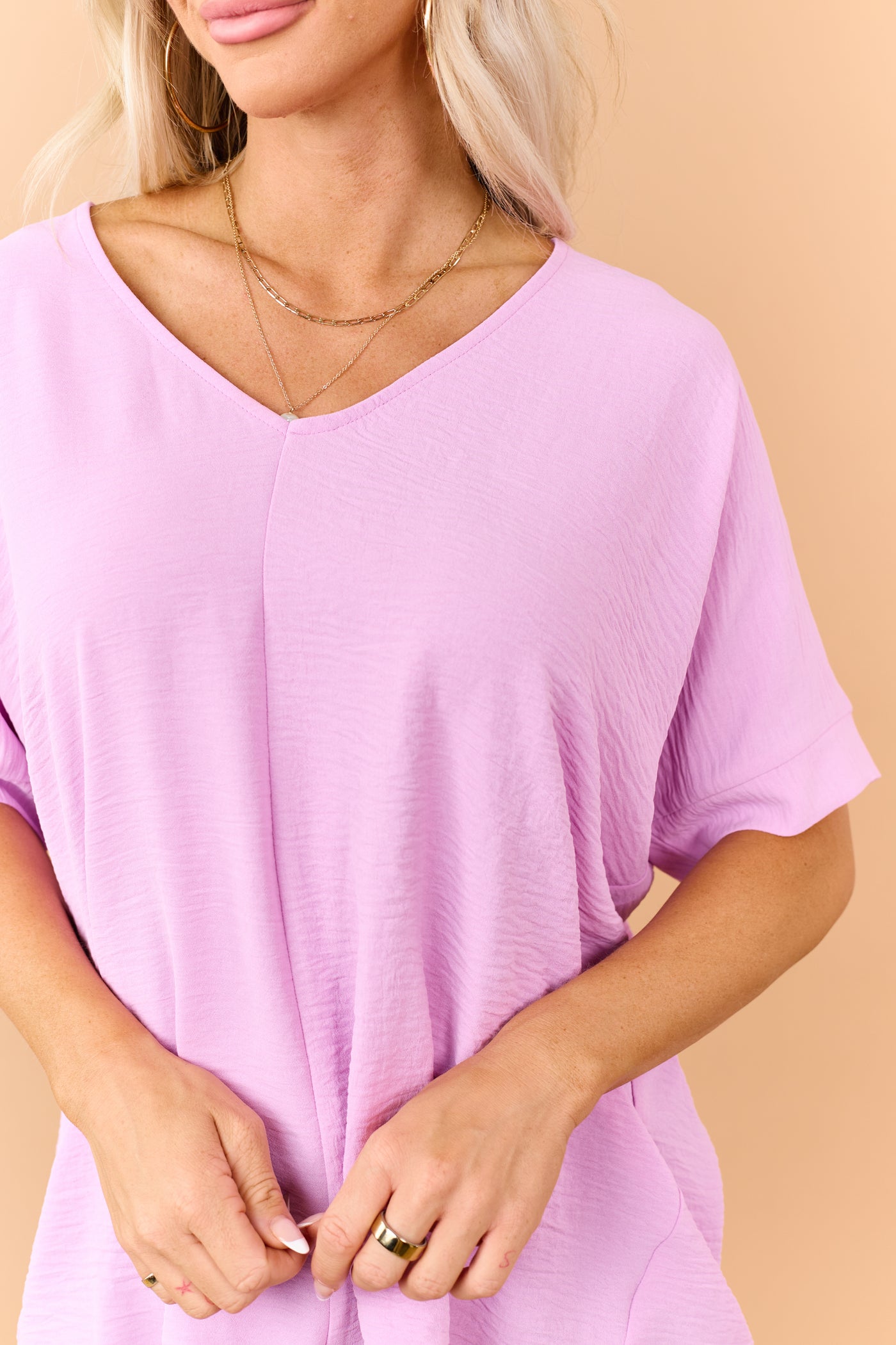 Orchid Textured V-Neck Dolman Sleeve Relaxed Top