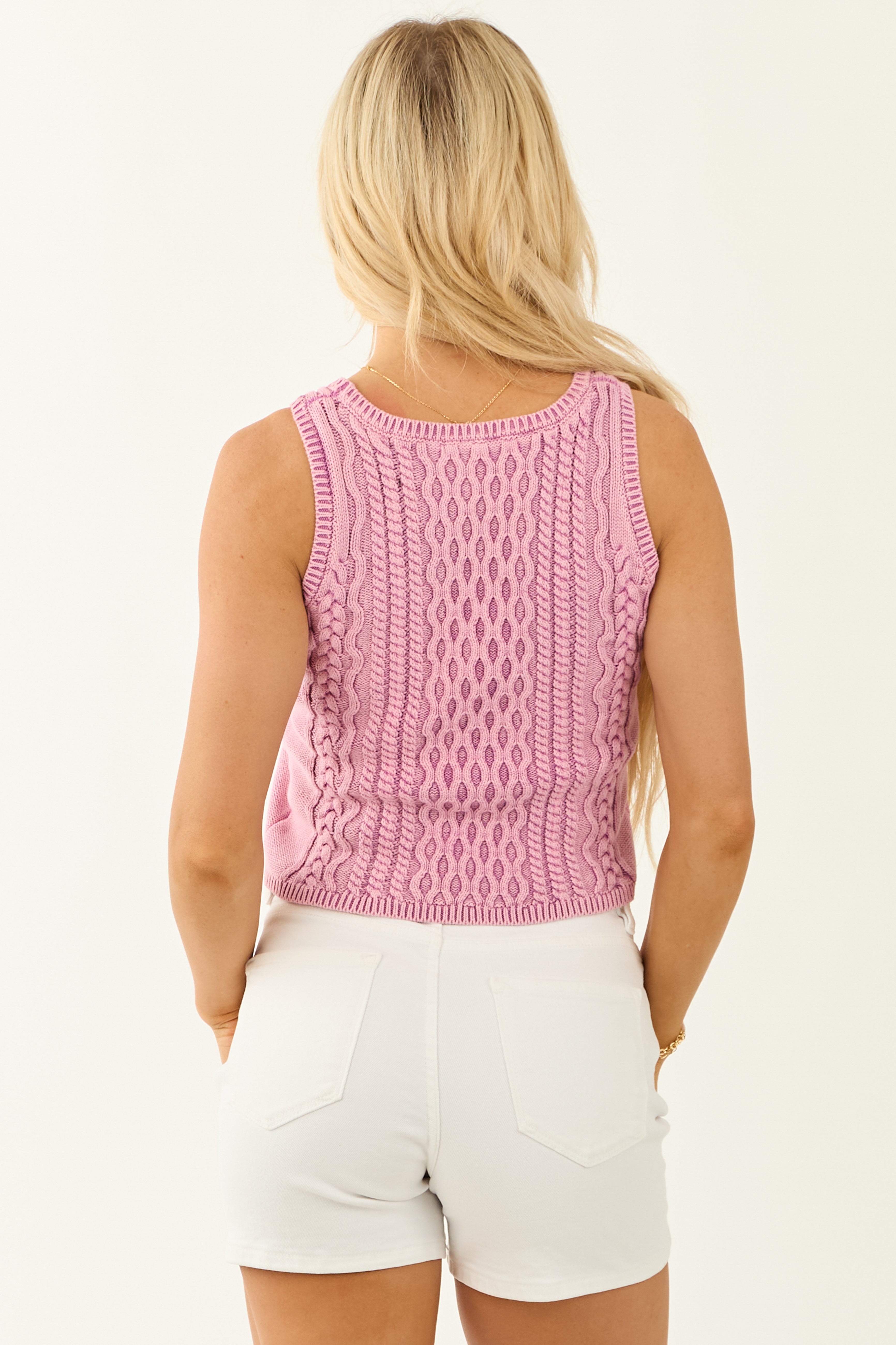 Orchid Washed Cable Knit Sweater Tank Top