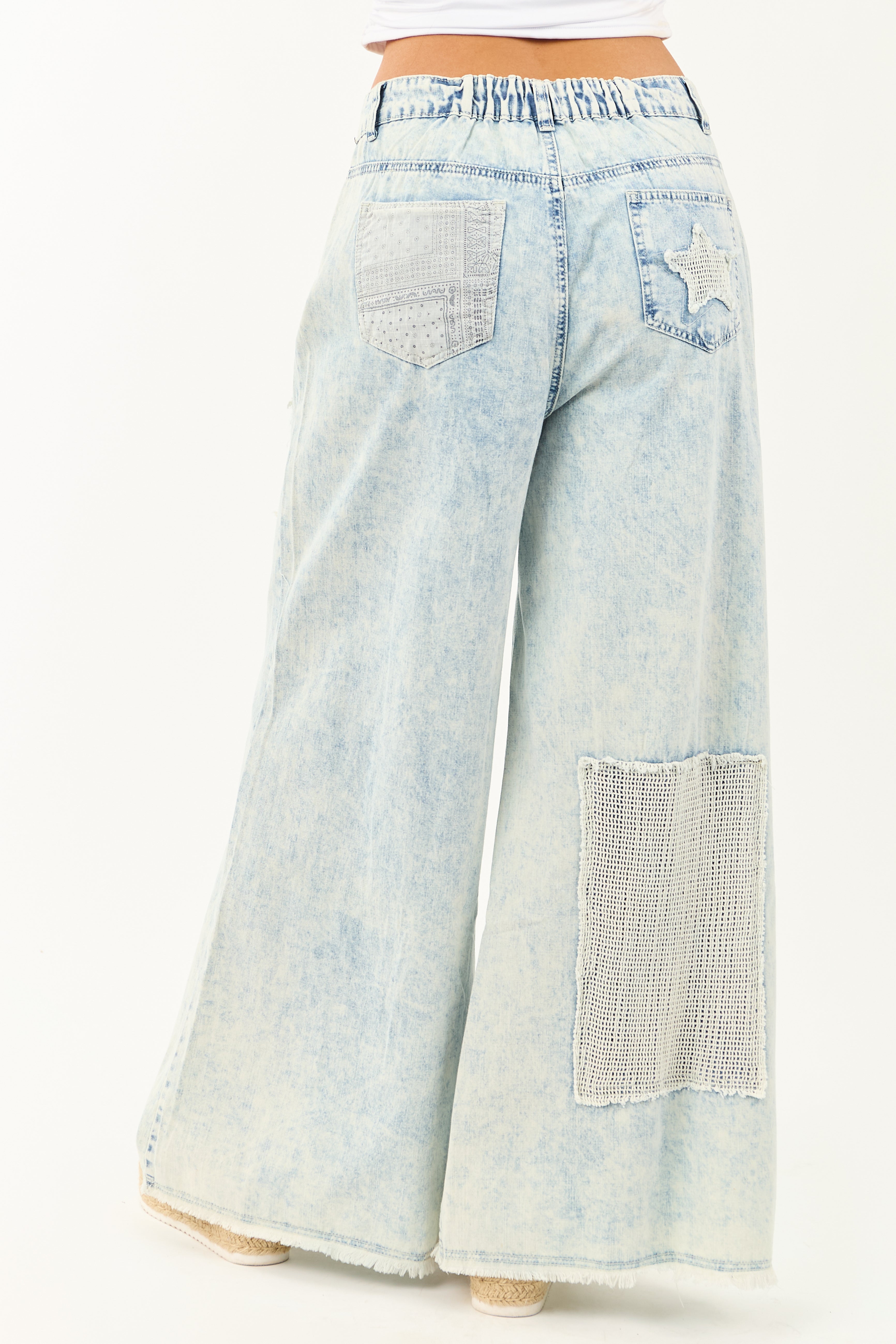 POL Acid Wash Patchwork Lightweight Denim Pants | Lime Lush Boutique