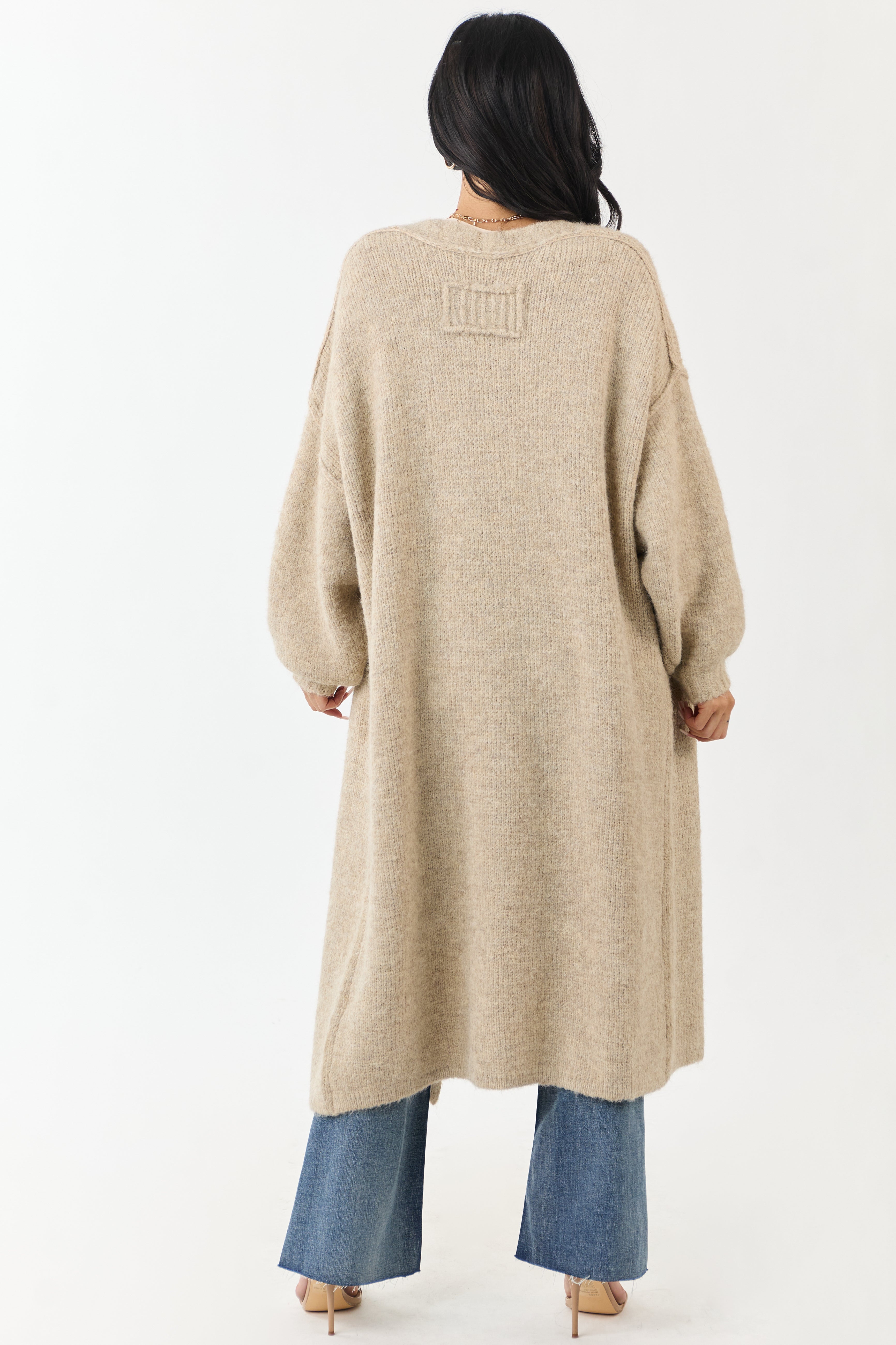 POL Almond Open Front Duster Cardigan