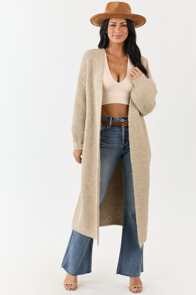 POL Almond Open Front Duster Cardigan