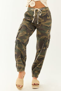 POL Army Green Camouflage Print Denim Cargo Joggers