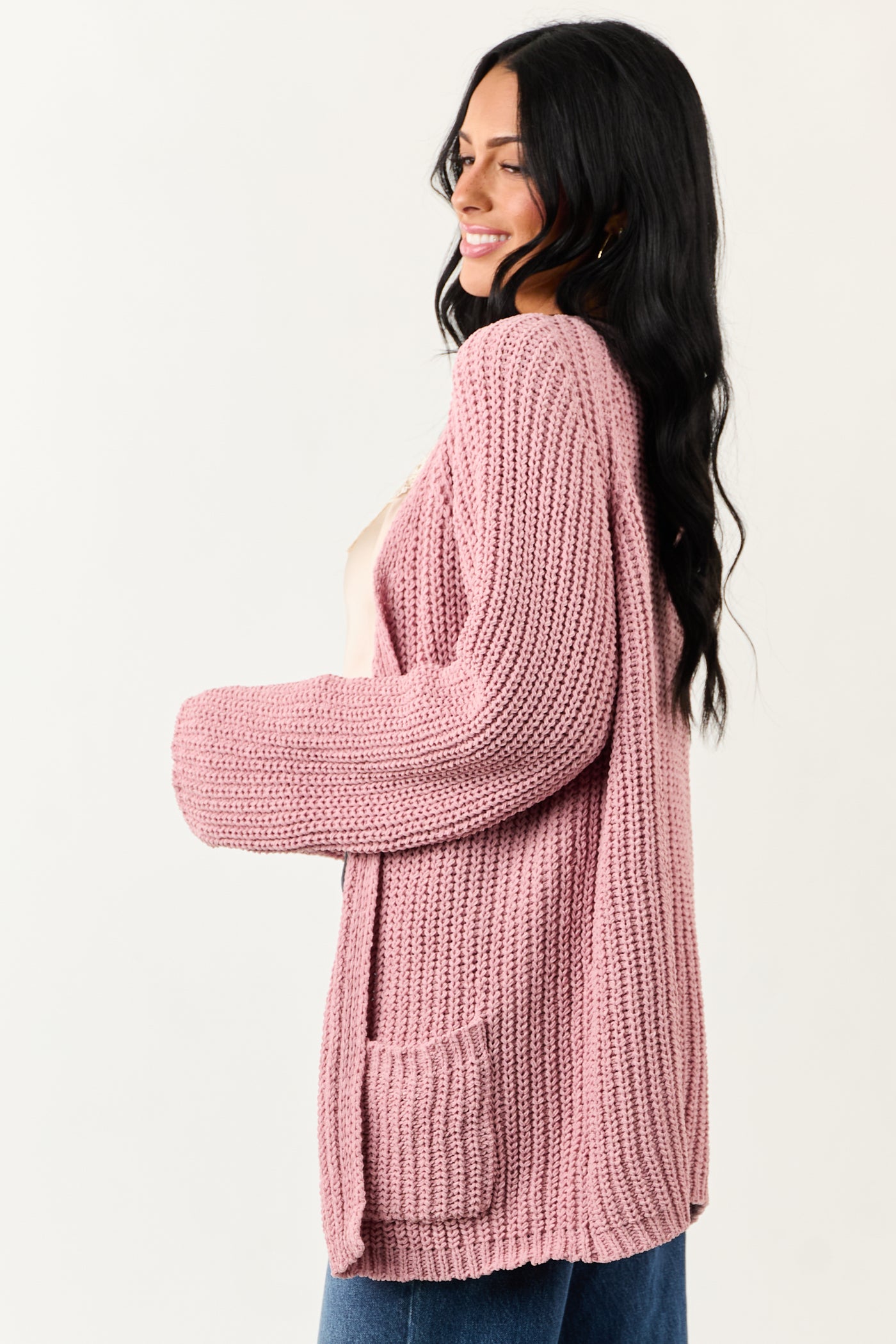 POL Baby Pink Open Front Soft Knit Cardigan
