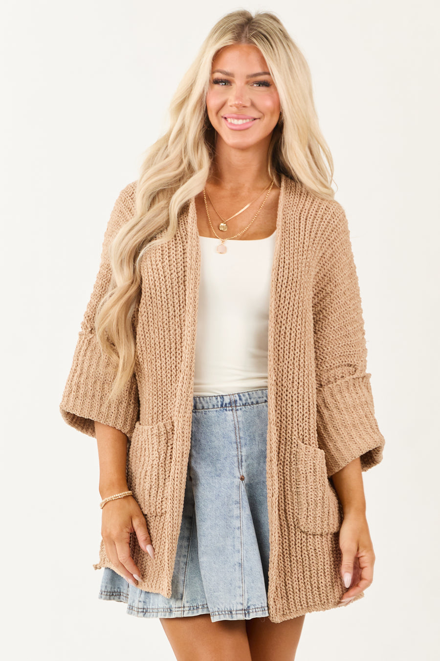 POL Brown Sugar 3/4 Sleeve Knit Cardigan