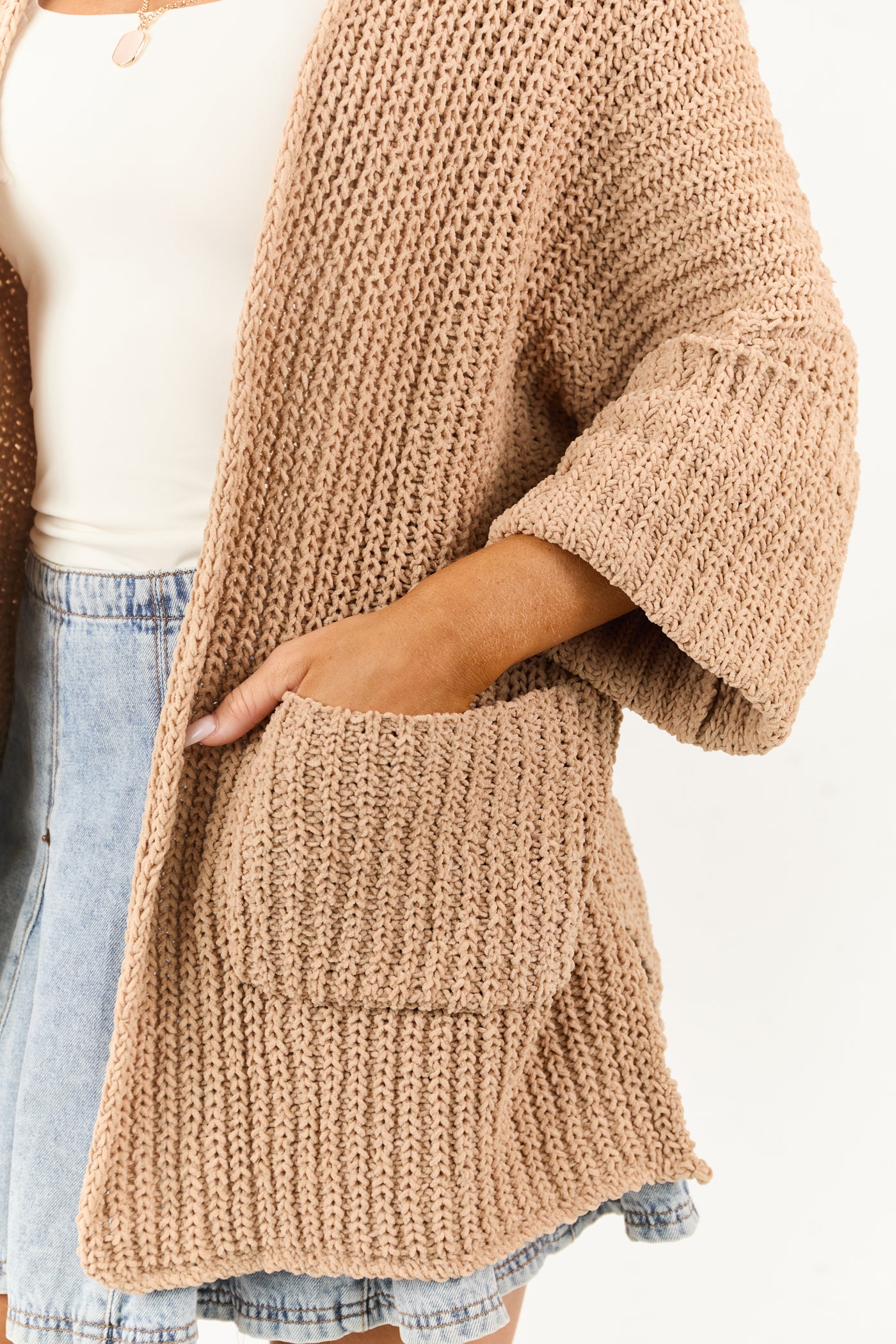 POL Brown Sugar 3/4 Sleeve Knit Cardigan