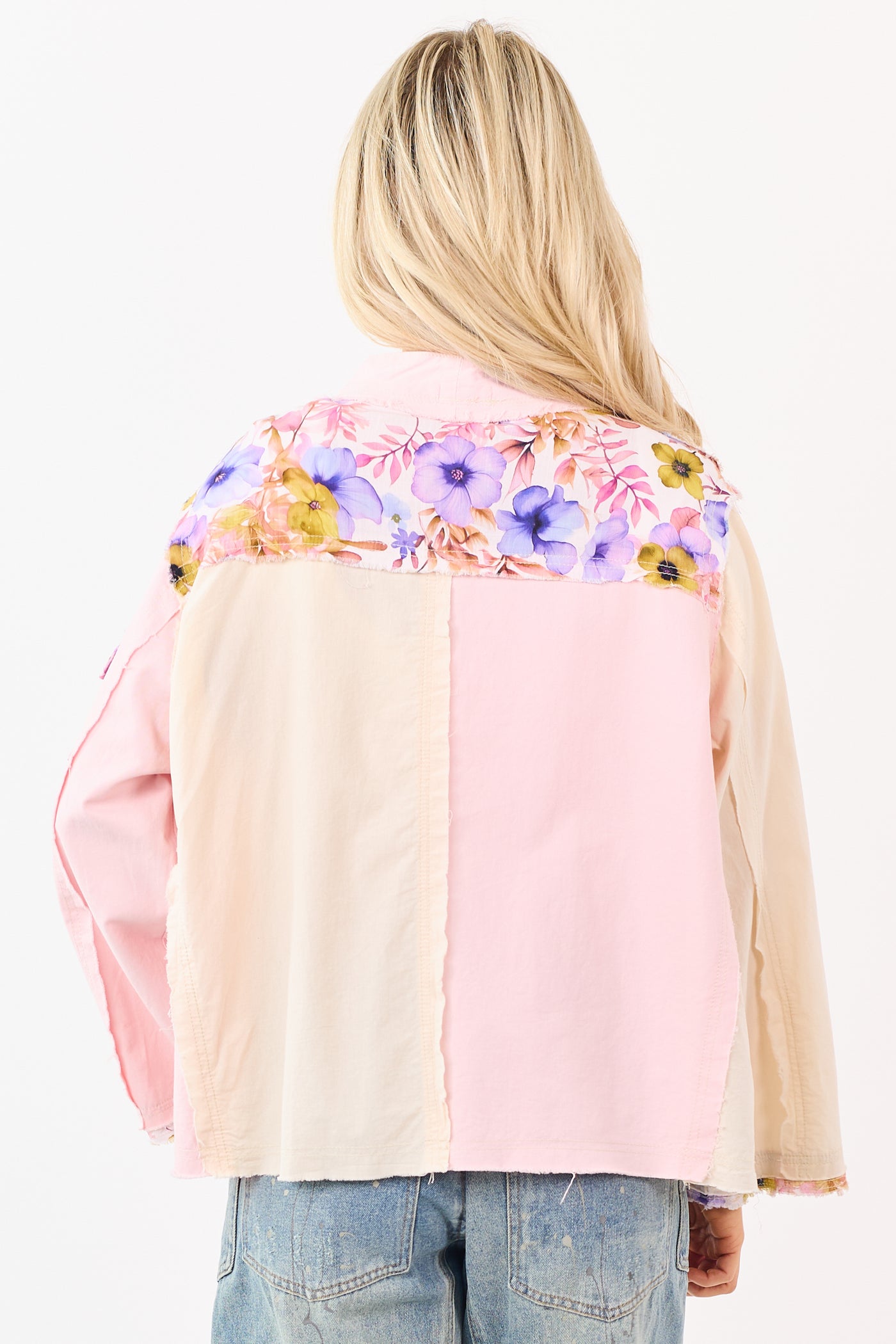 POL Carnation Floral Colorblock Button Up Cotton Top