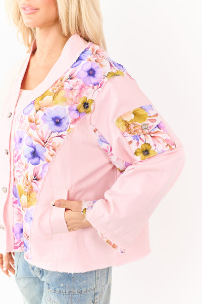 POL Carnation Floral Colorblock Button Up Cotton Top