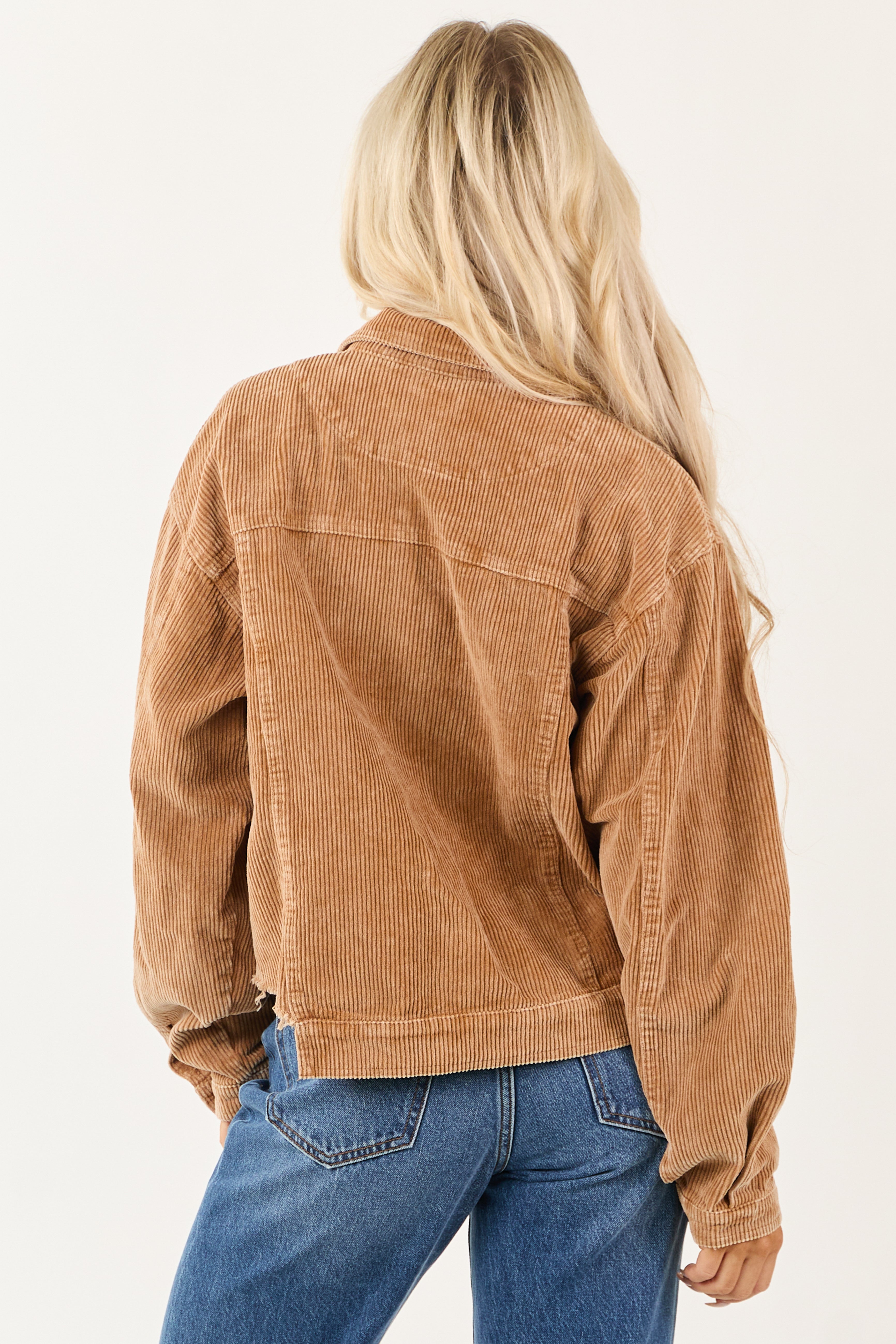 POL Copper Distressed Button Up Corduroy Jacket