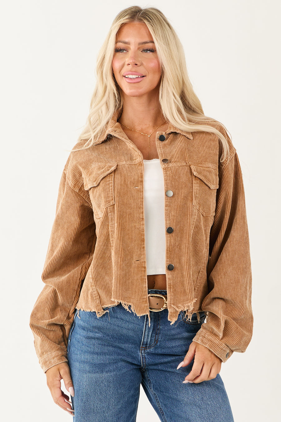 POL Copper Distressed Button Up Corduroy Jacket