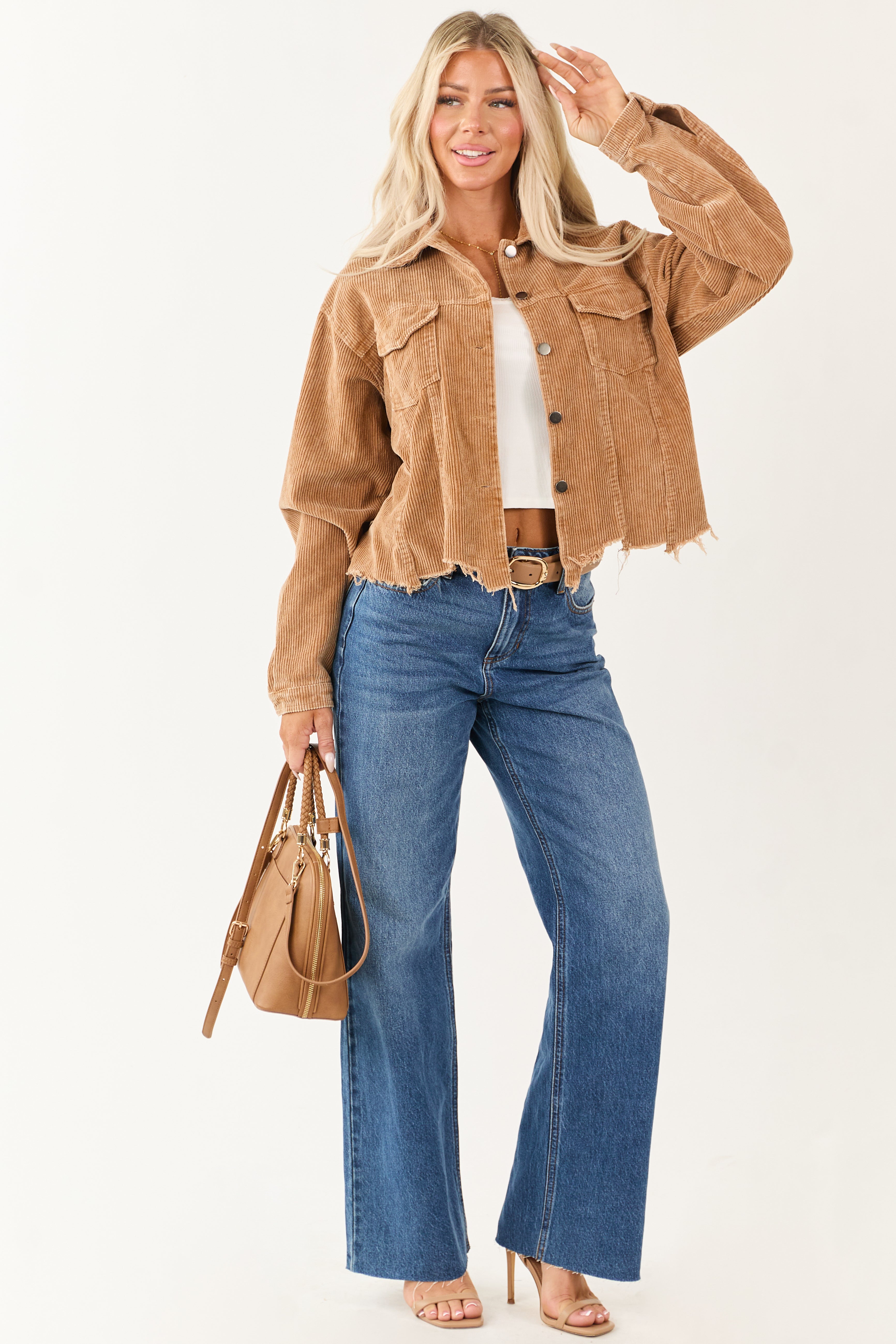 POL Copper Distressed Button Up Corduroy Jacket
