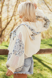 POL Cream Contrast Floral Cotton Hooded Shacket