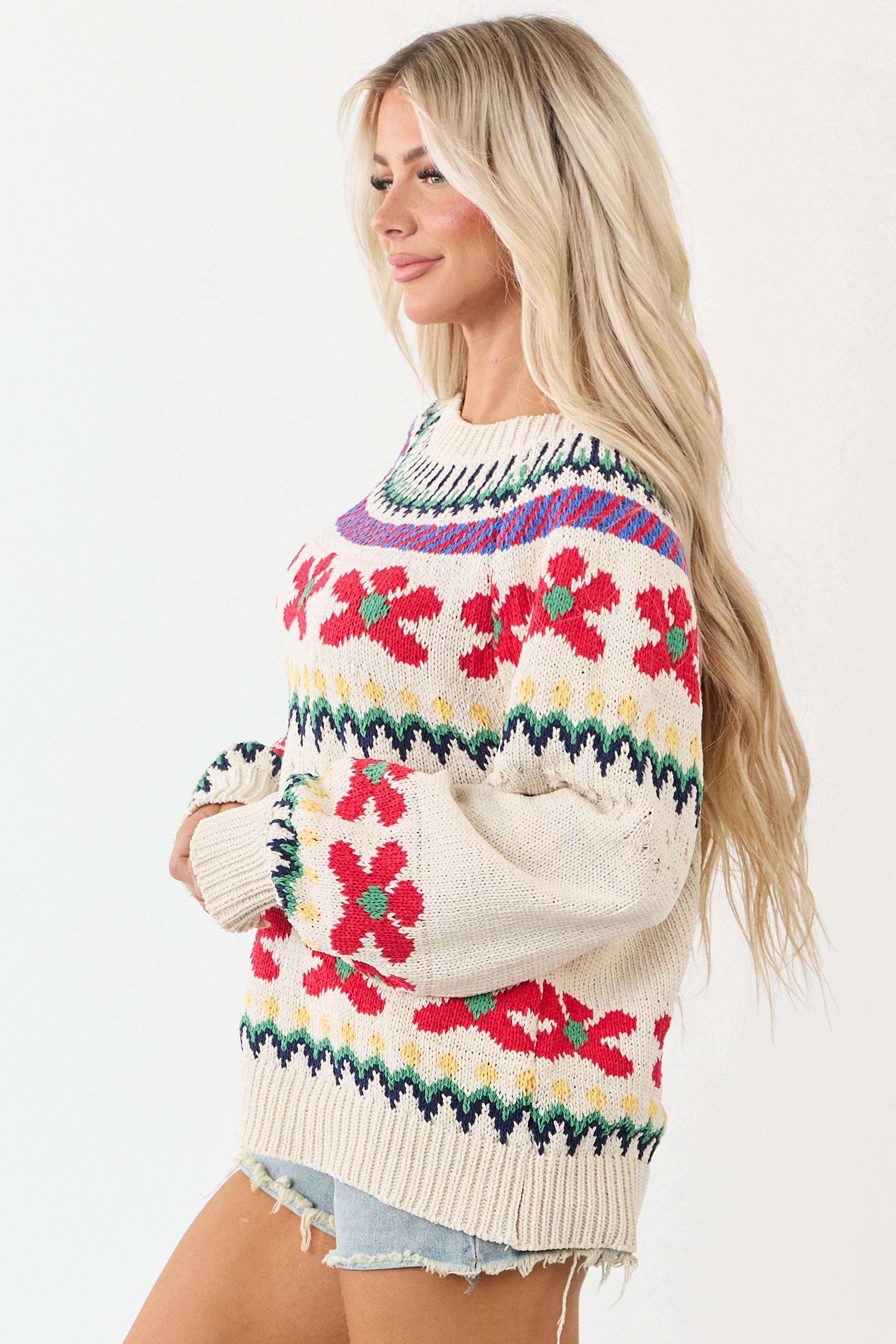 POL Cream Nordic Inspired Pattern Thick Knit Sweater
