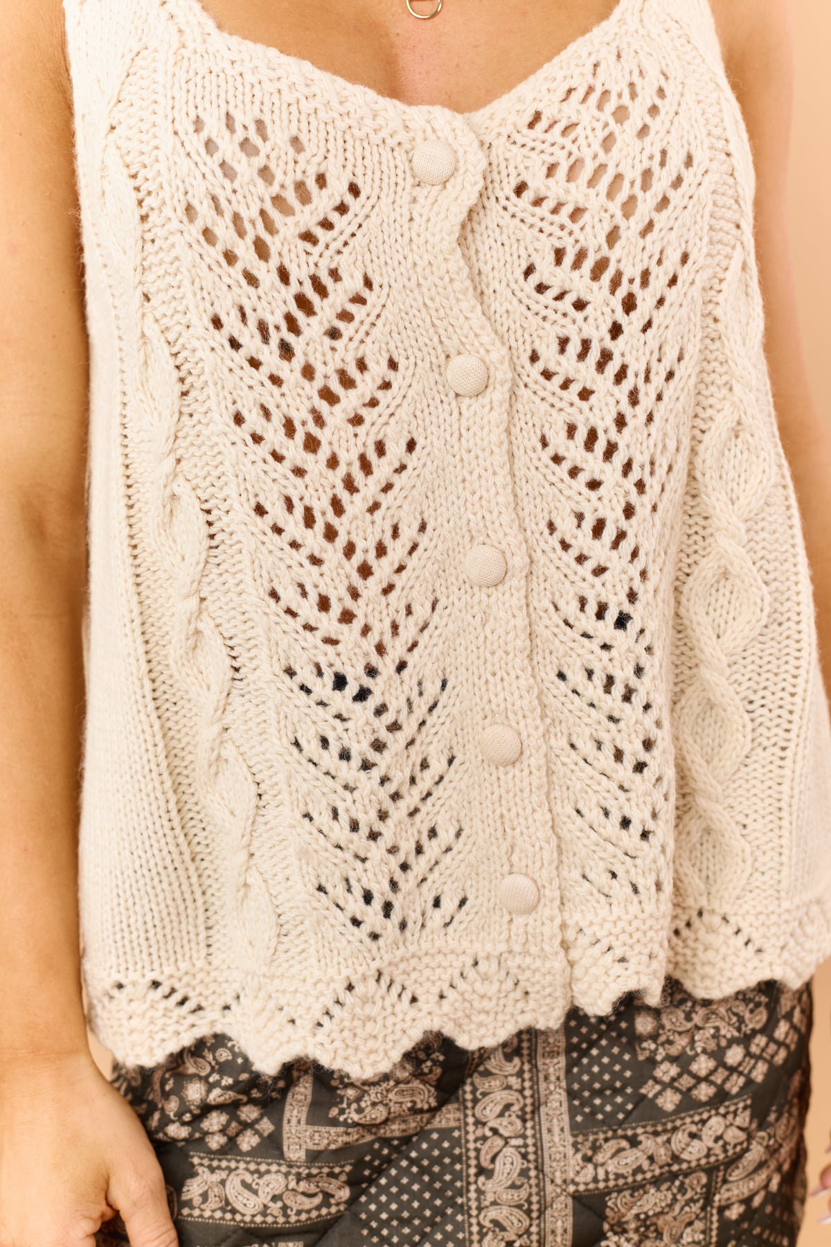 POL Cream Wool Blend Button Down Tank Top