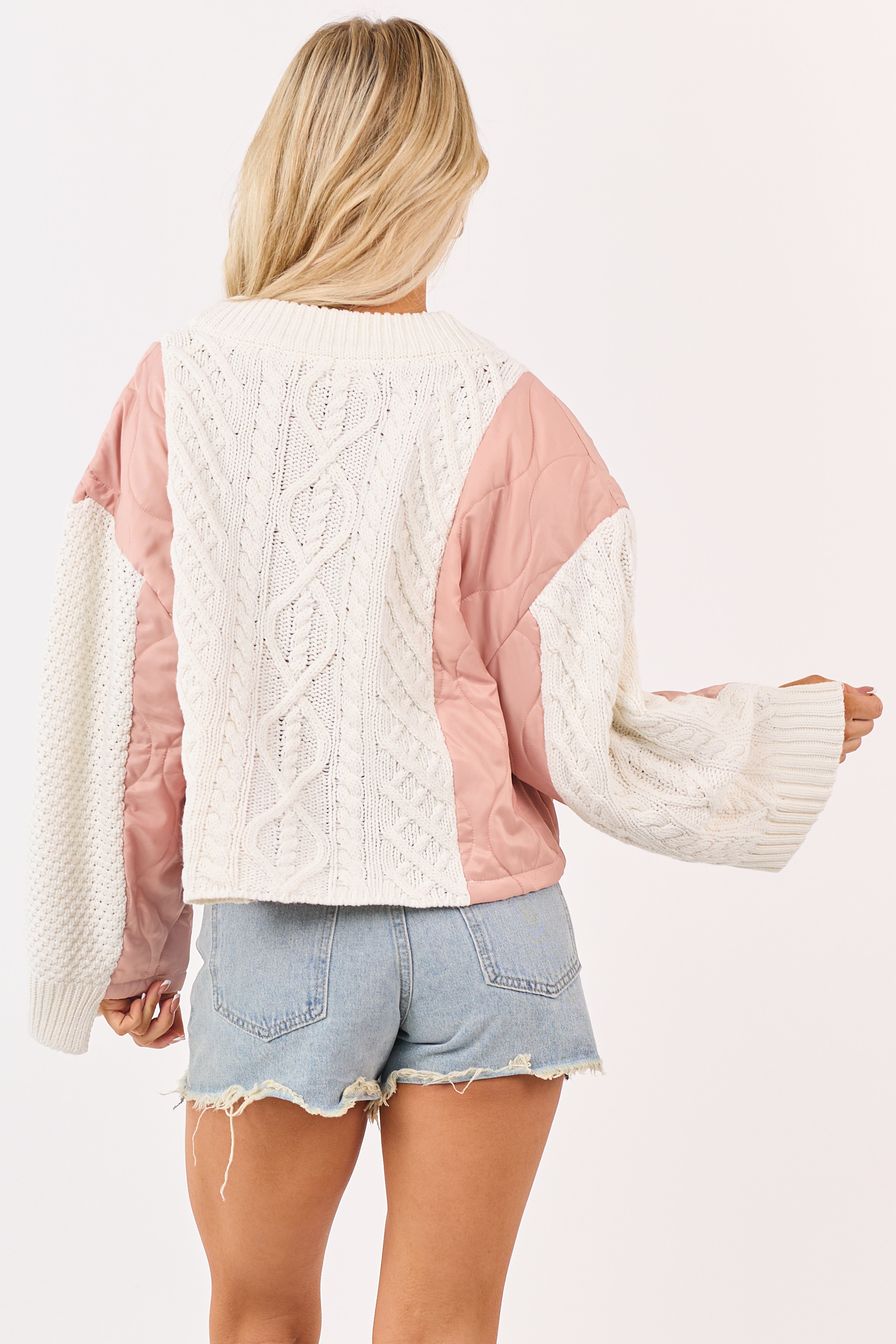POL Cream and Dusty Blush Button Down Cardigan