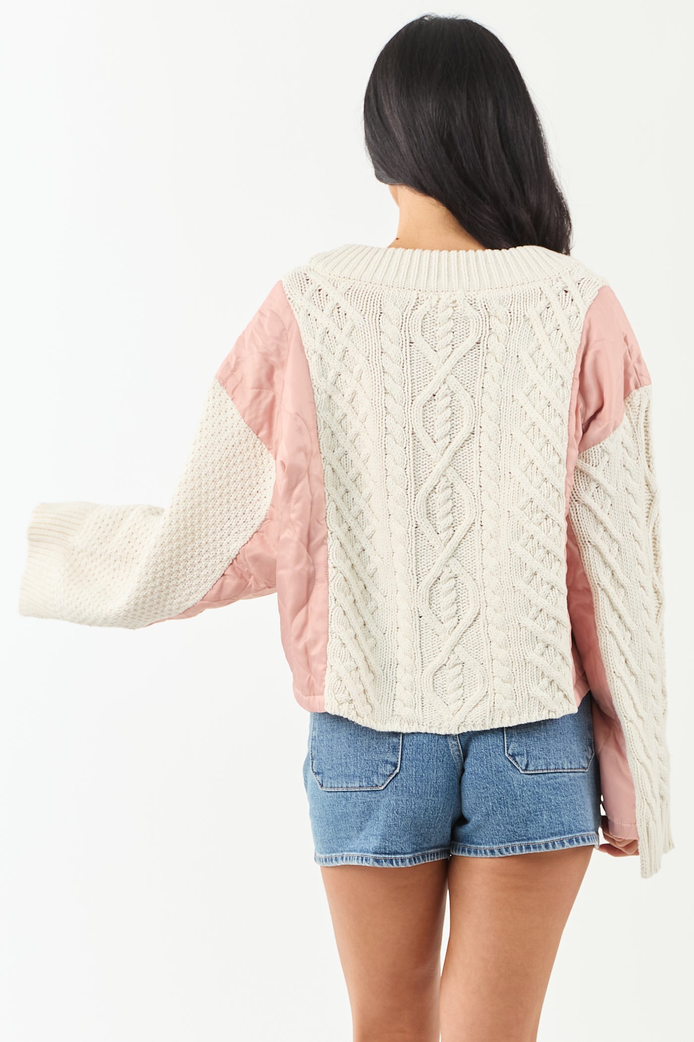 POL Cream and Dusty Blush Button Down Cardigan