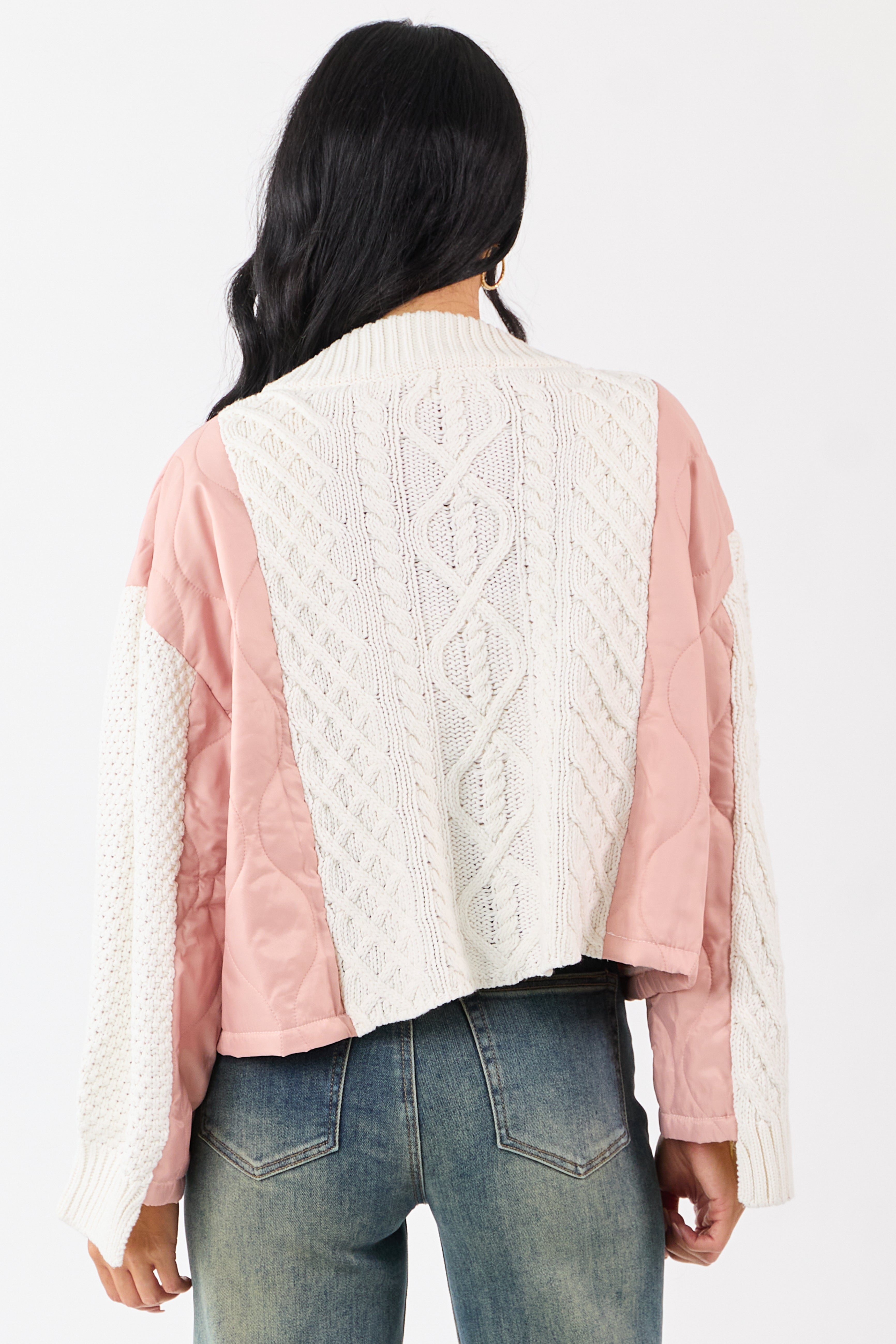 POL Cream and Dusty Blush Button Down Cardigan