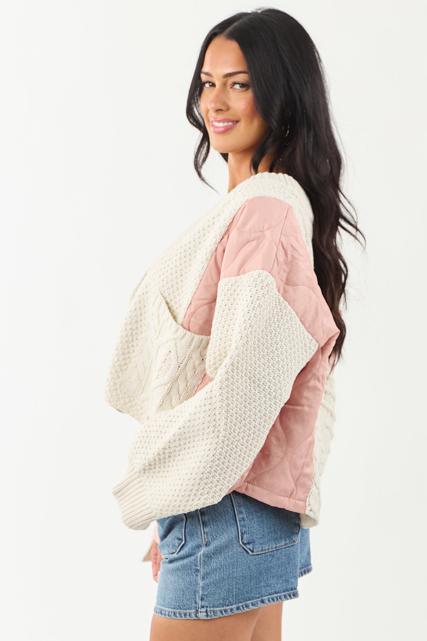 POL Cream and Dusty Blush Button Down Cardigan