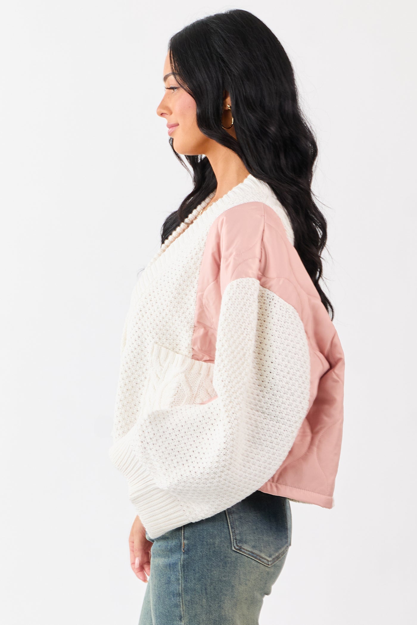 POL Cream and Dusty Blush Button Down Cardigan