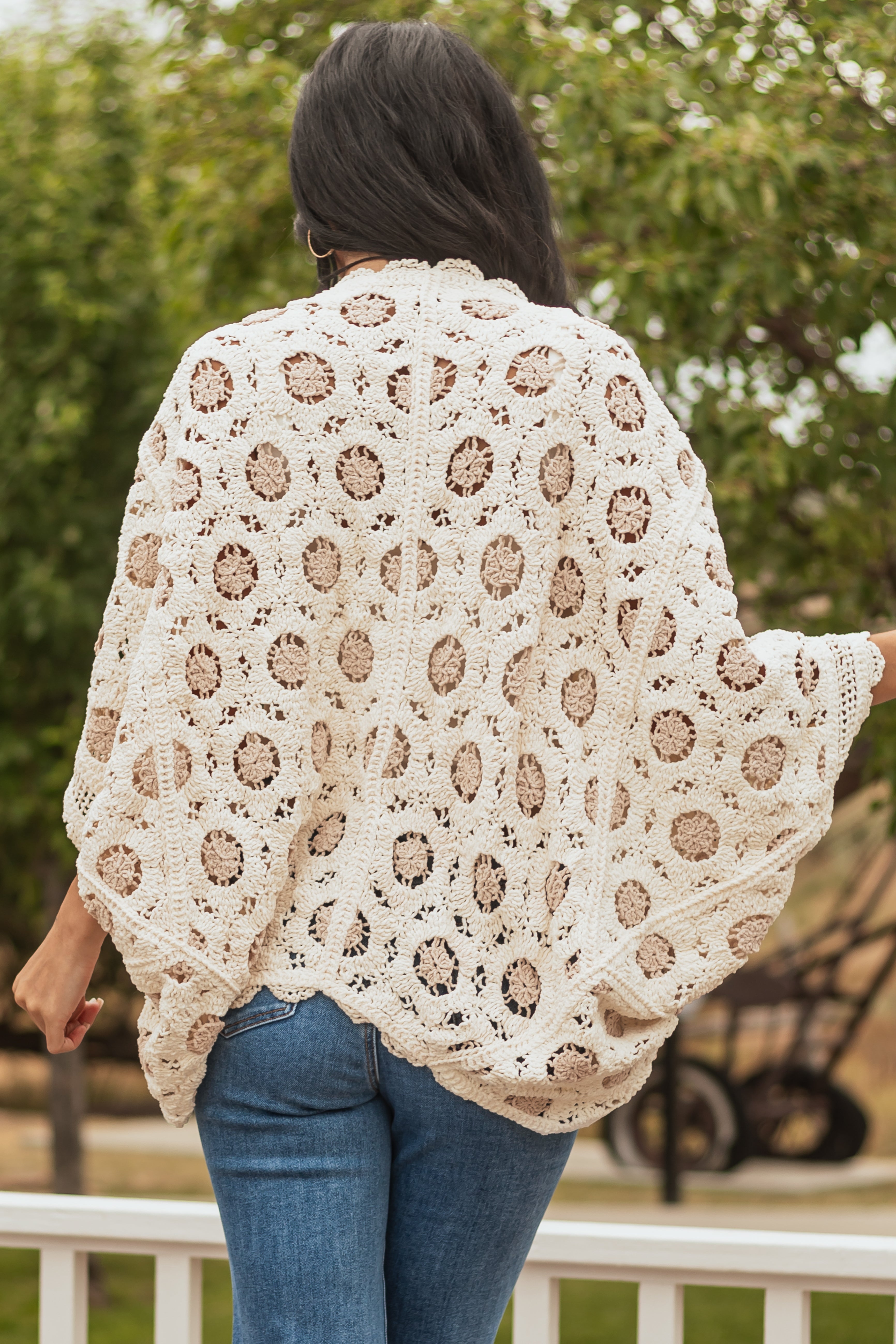 POL Cream and Latte Open Knit Batwing Cardigan
