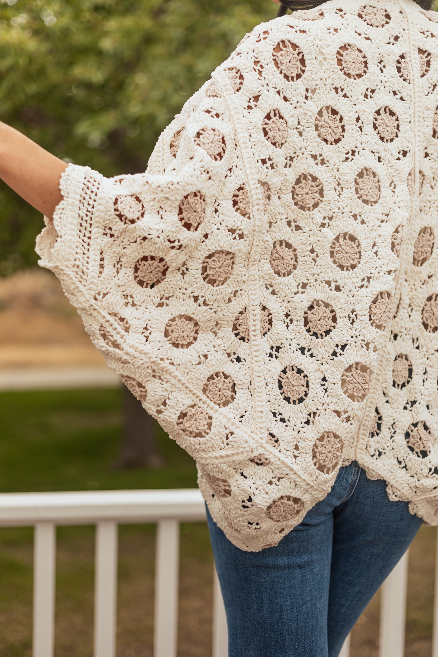 POL Cream and Latte Open Knit Batwing Cardigan