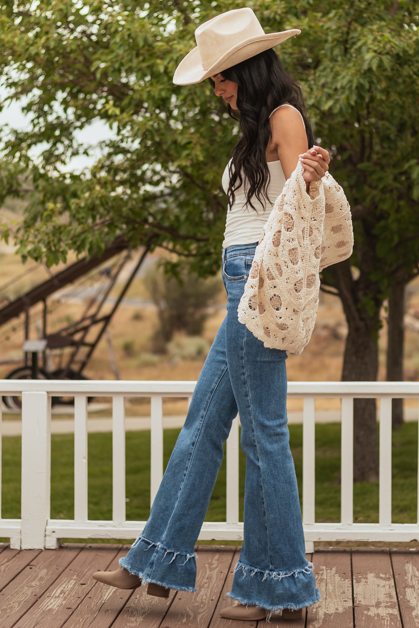 POL Cream and Latte Open Knit Batwing Cardigan