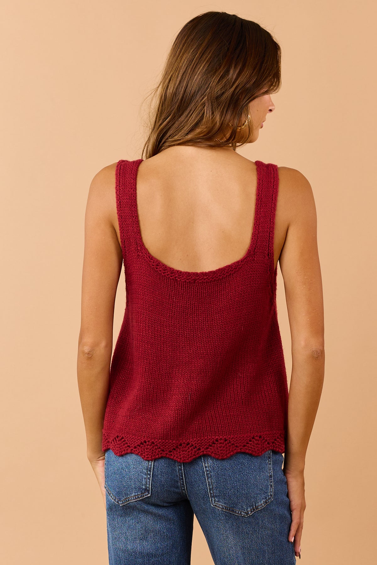 POL Deep Red Wool Blend Button Down Tank Top