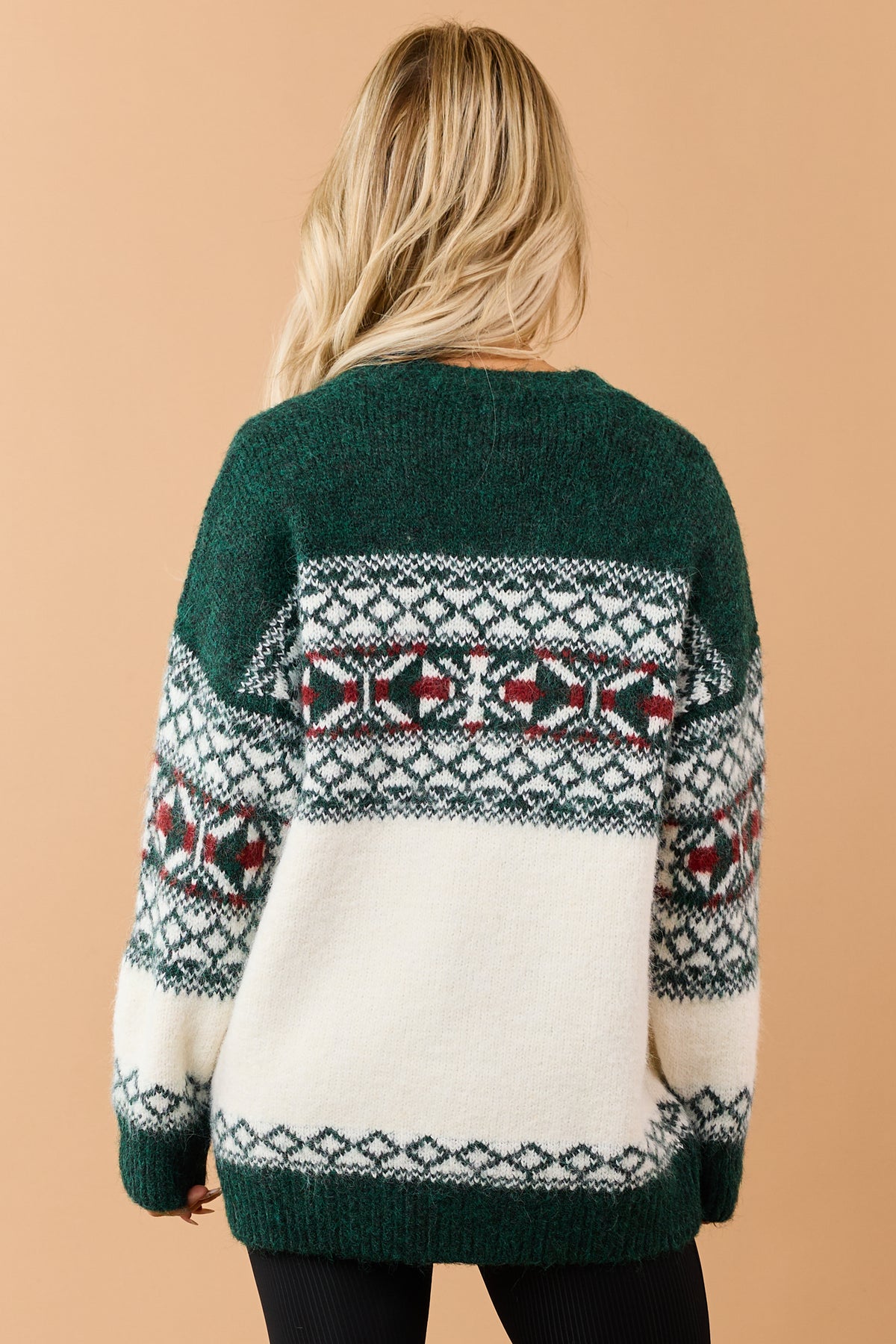 POL Forest Green Alpaca Wool Fair Isle Sweater