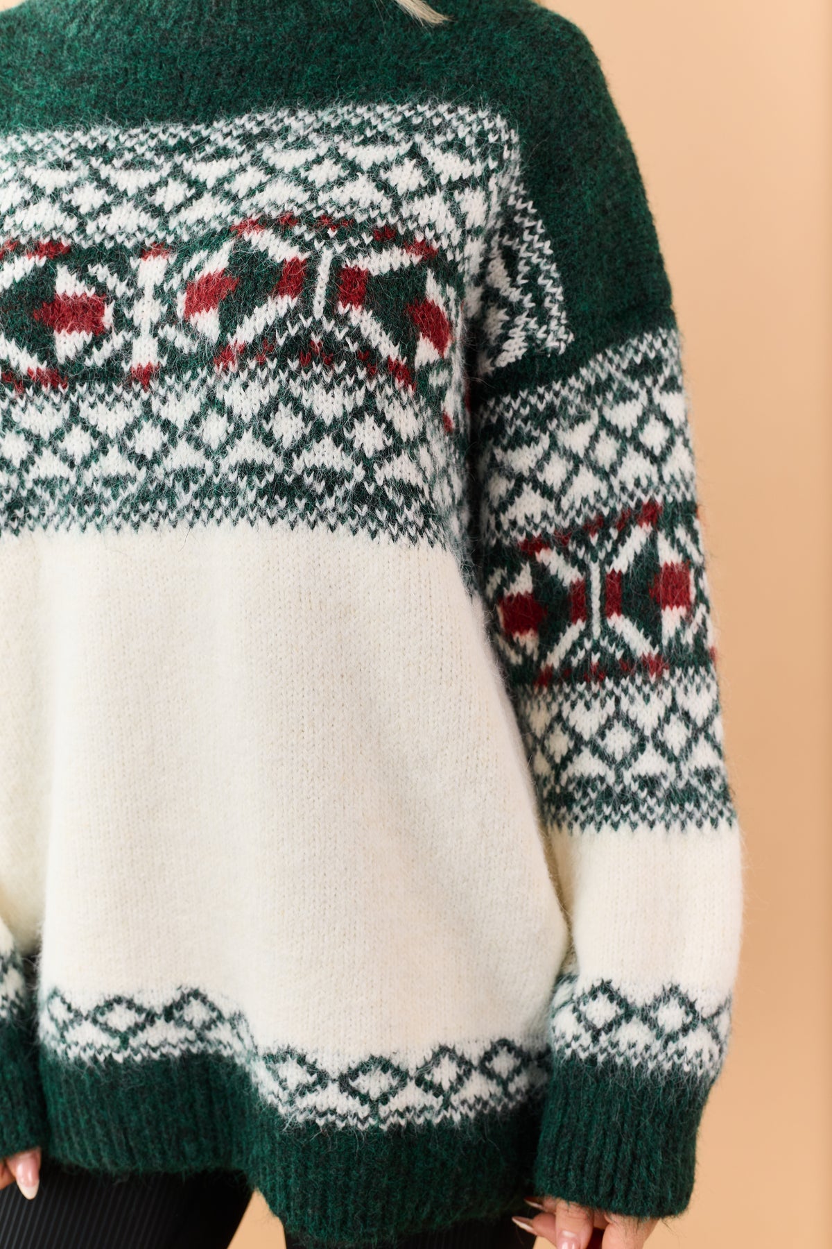 POL Forest Green Alpaca Wool Fair Isle Sweater