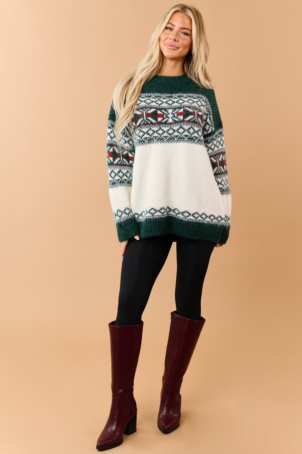POL Forest Green Alpaca Wool Fair Isle Sweater