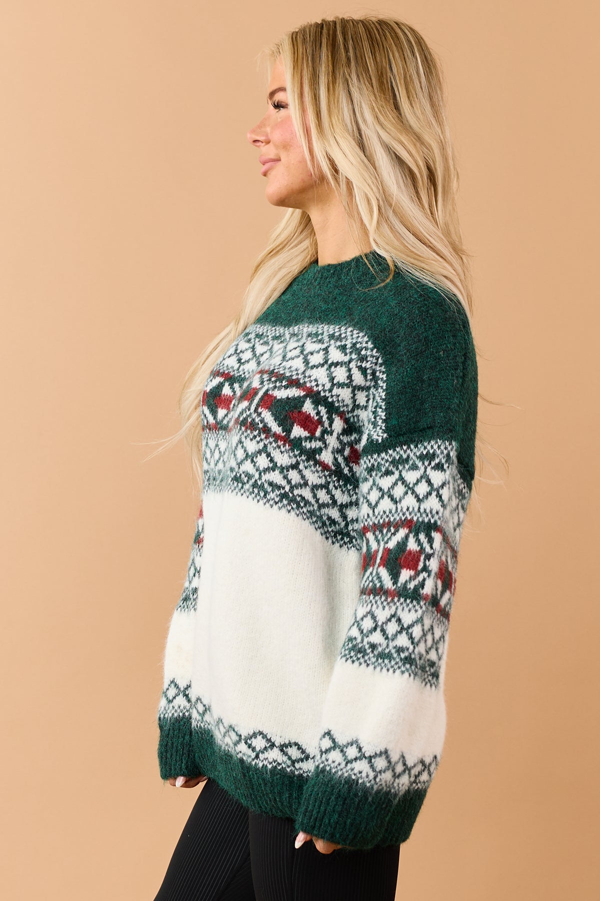 POL Forest Green Alpaca Wool Fair Isle Sweater