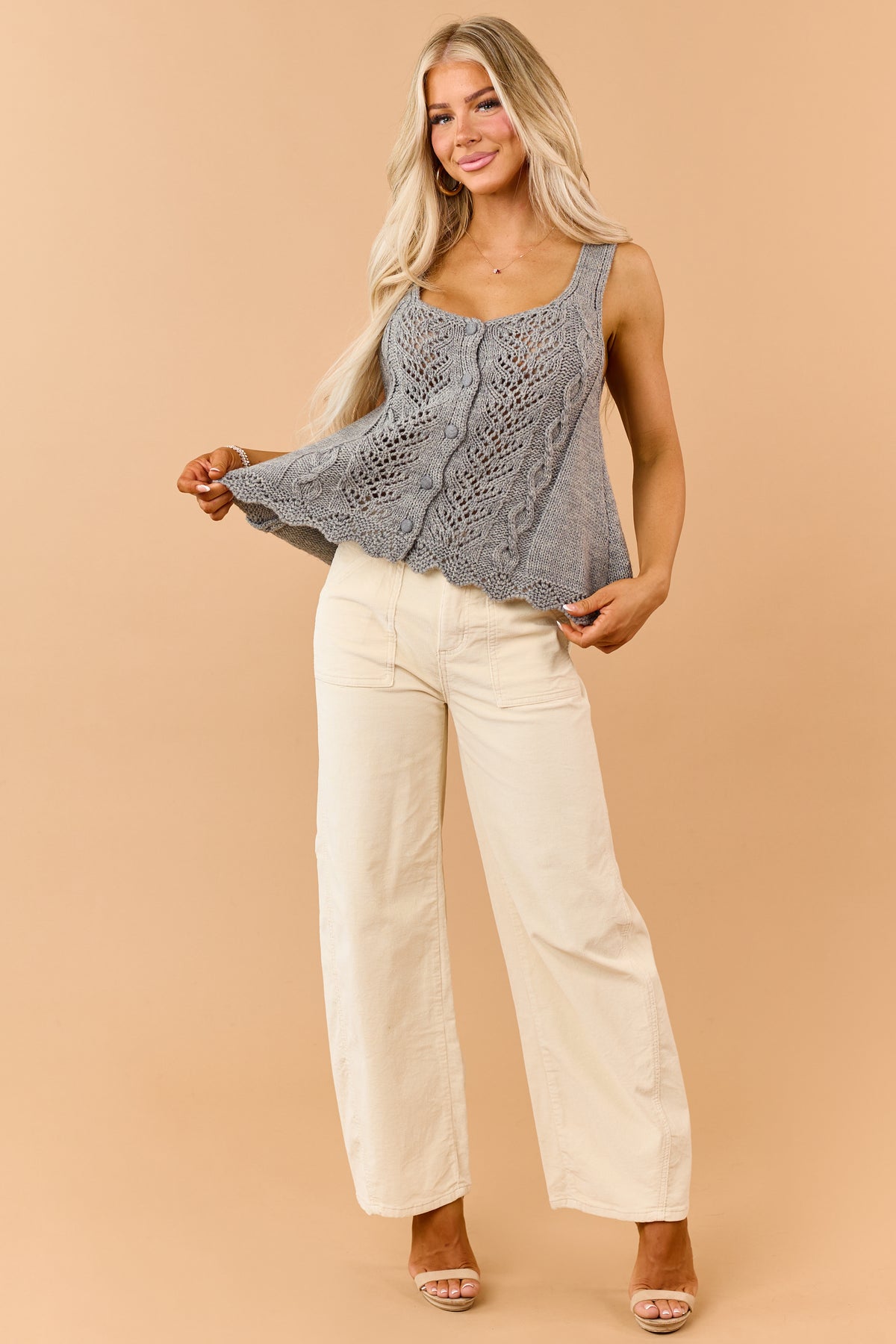 POL Heather Grey Wool Blend Button Down Tank Top