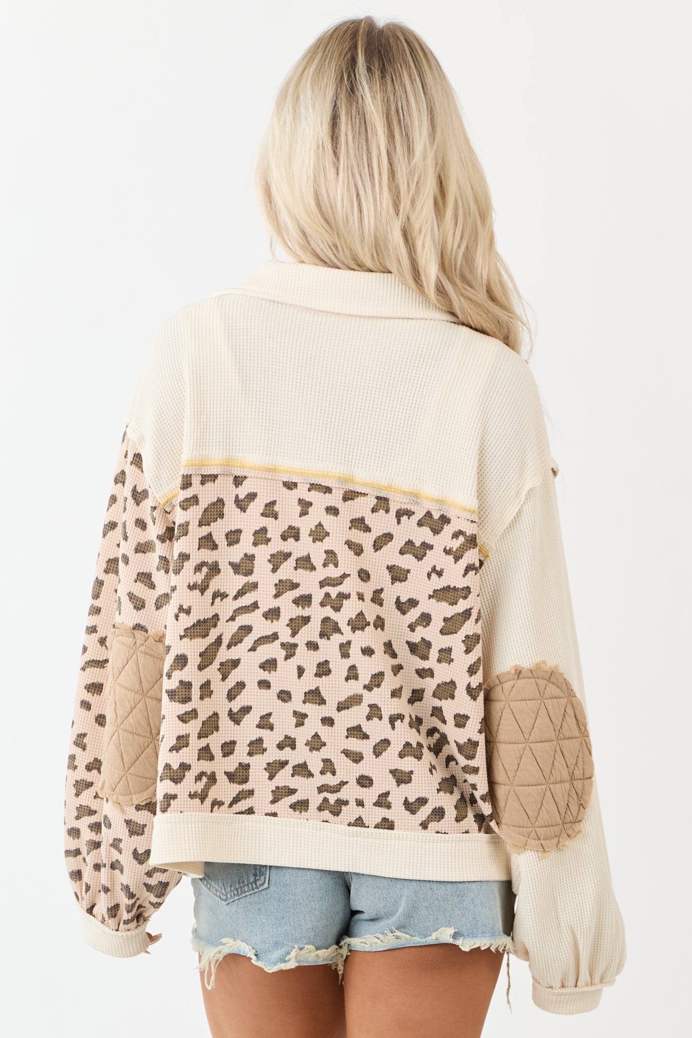 POL Latte Leopard Print Patchwork Jacket