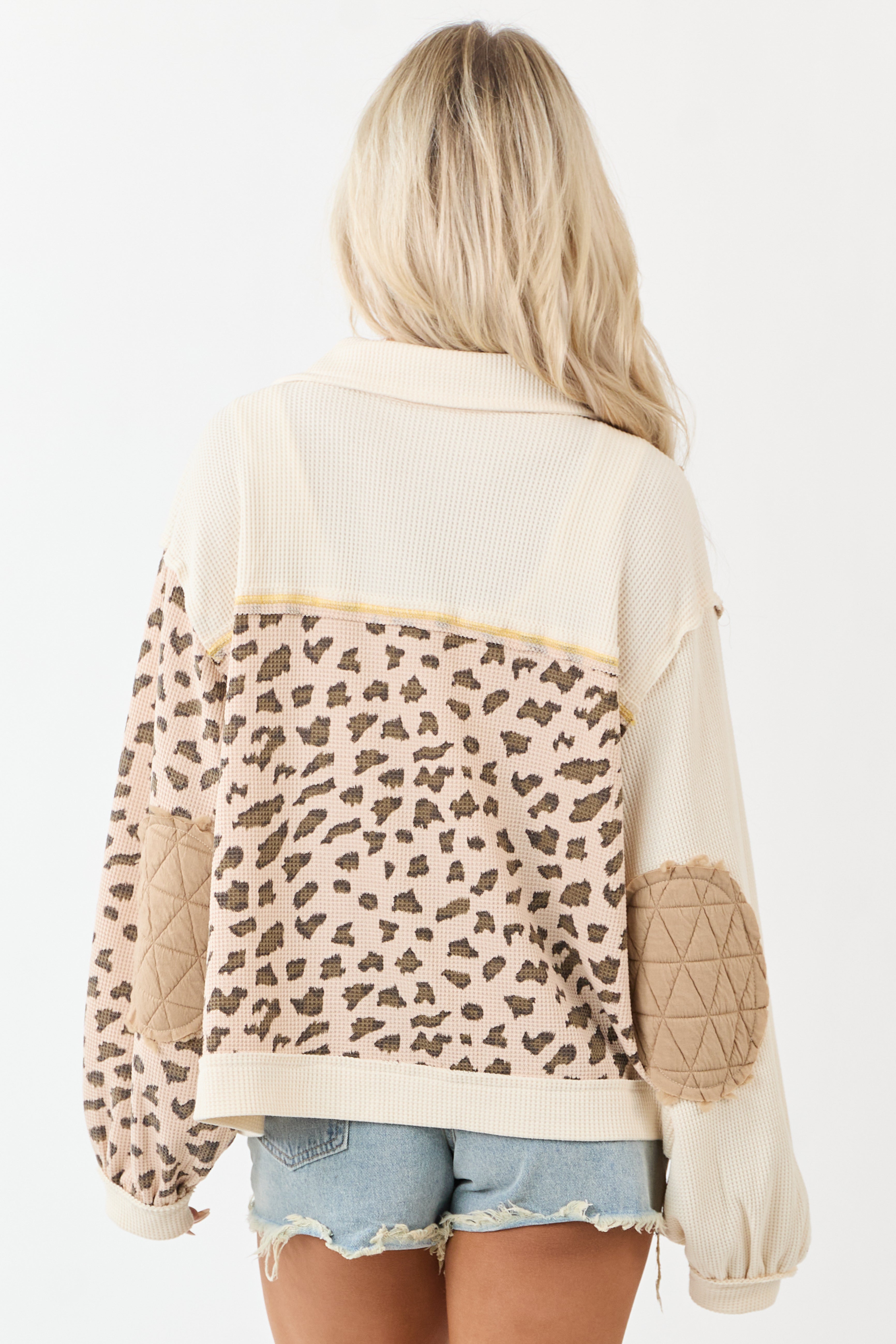 POL Latte Leopard Print Patchwork Jacket