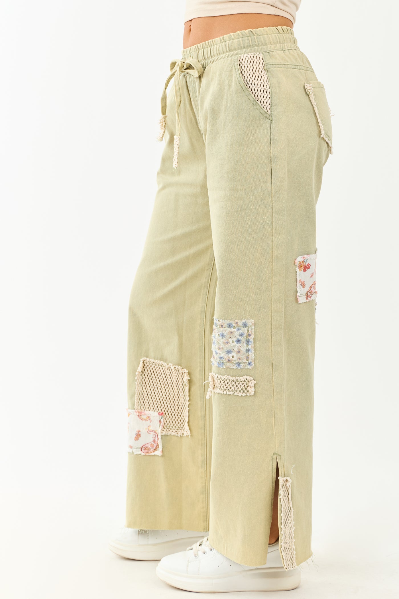 POL Sage Denim Wide Leg Patchwork Pants