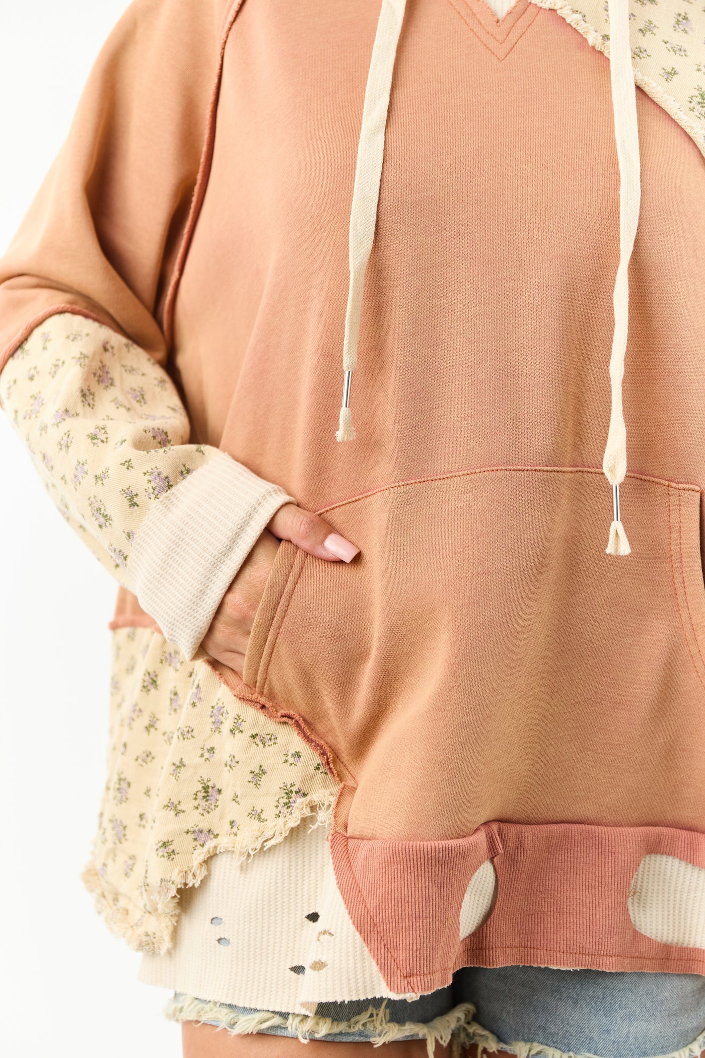 POL Sandstone Floral Patchwork Hoodie