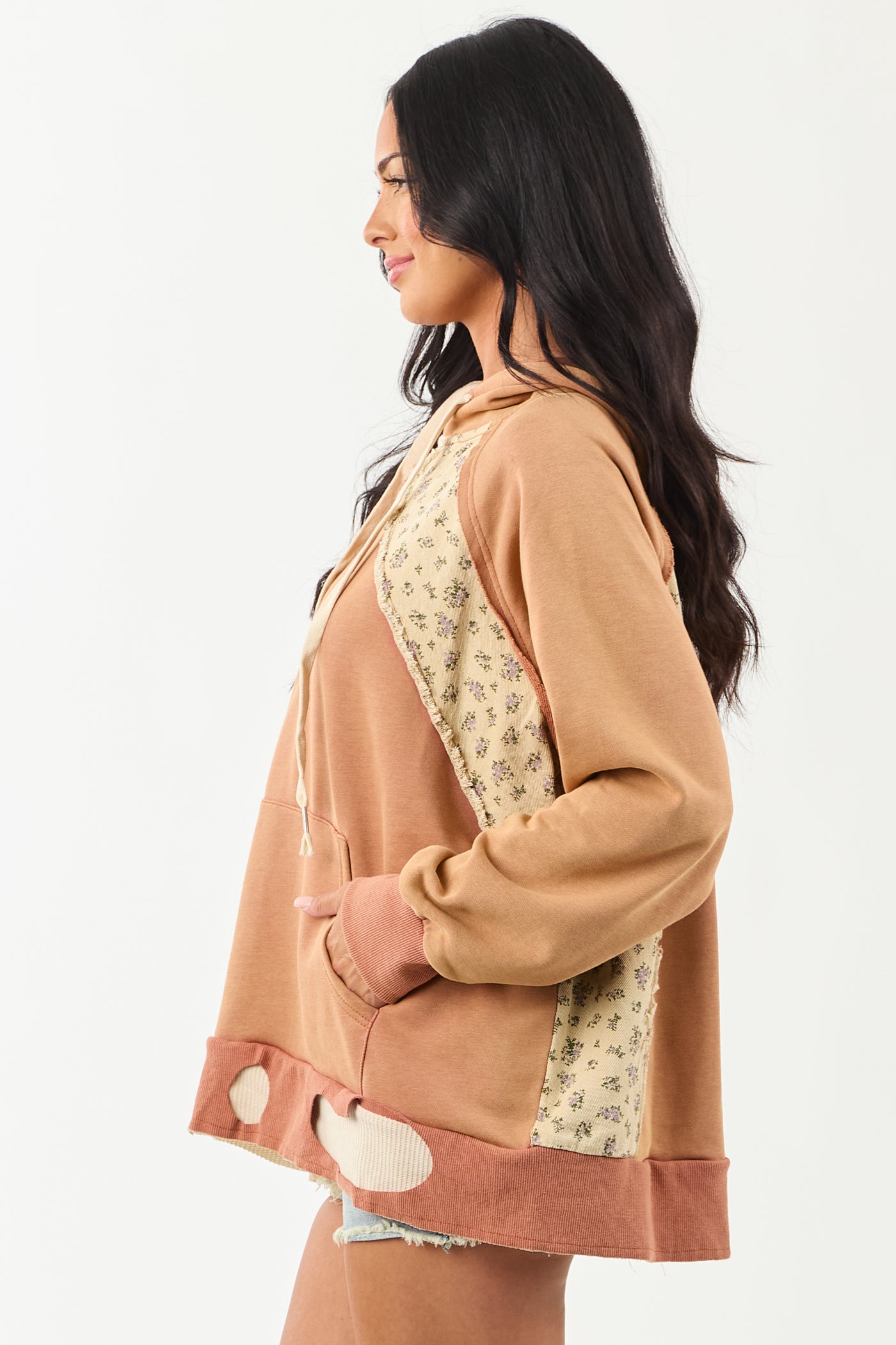 POL Sandstone Floral Patchwork Hoodie
