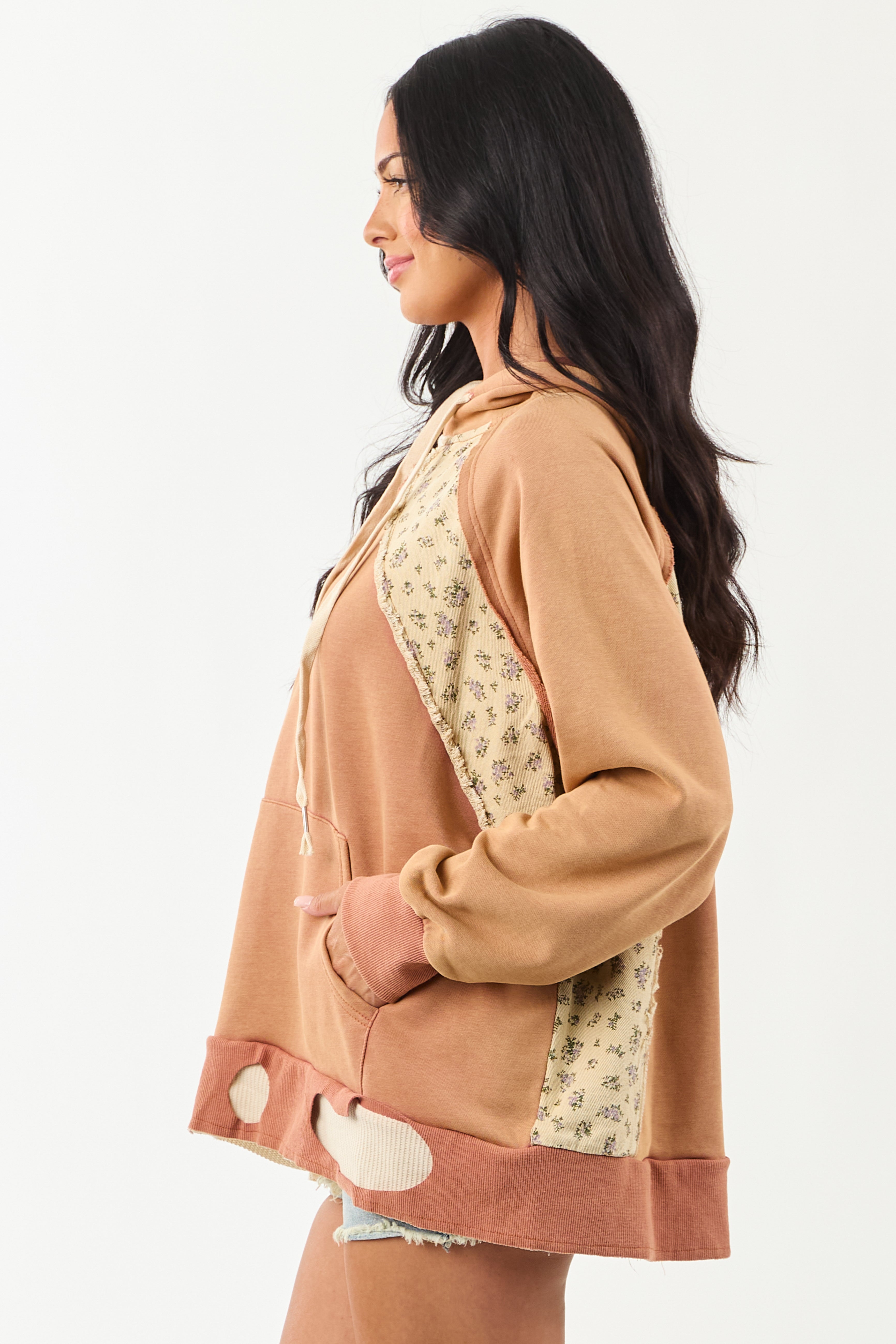 POL Sandstone Floral Patchwork Hoodie