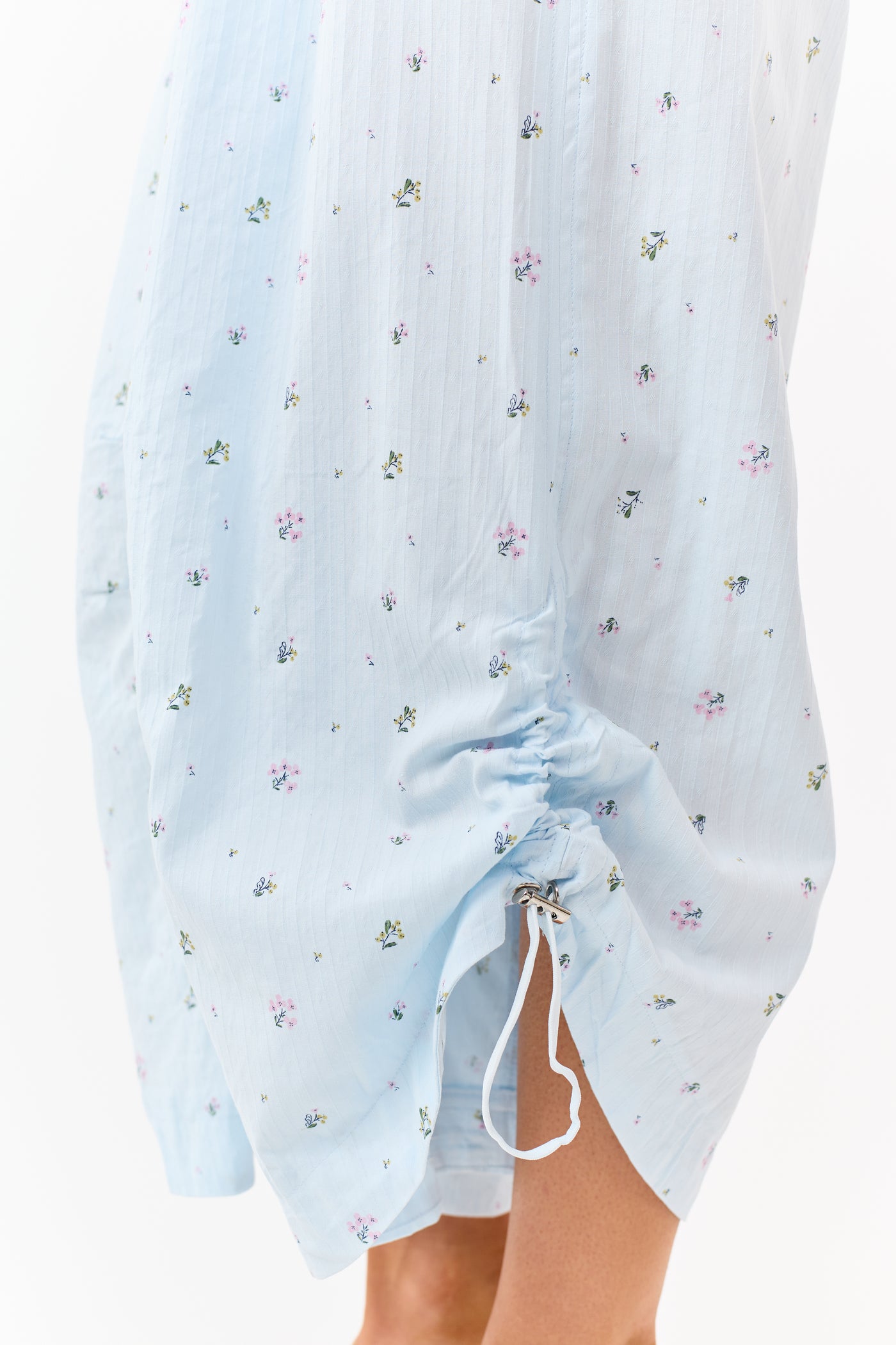 Pastel Blue Cotton Floral Print Strapless Jumpsuit