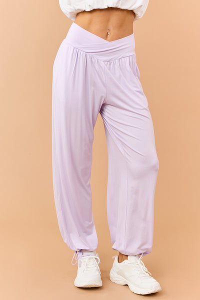 Pastel Iris Crossover Wrap Waist Cinch Hem Pants