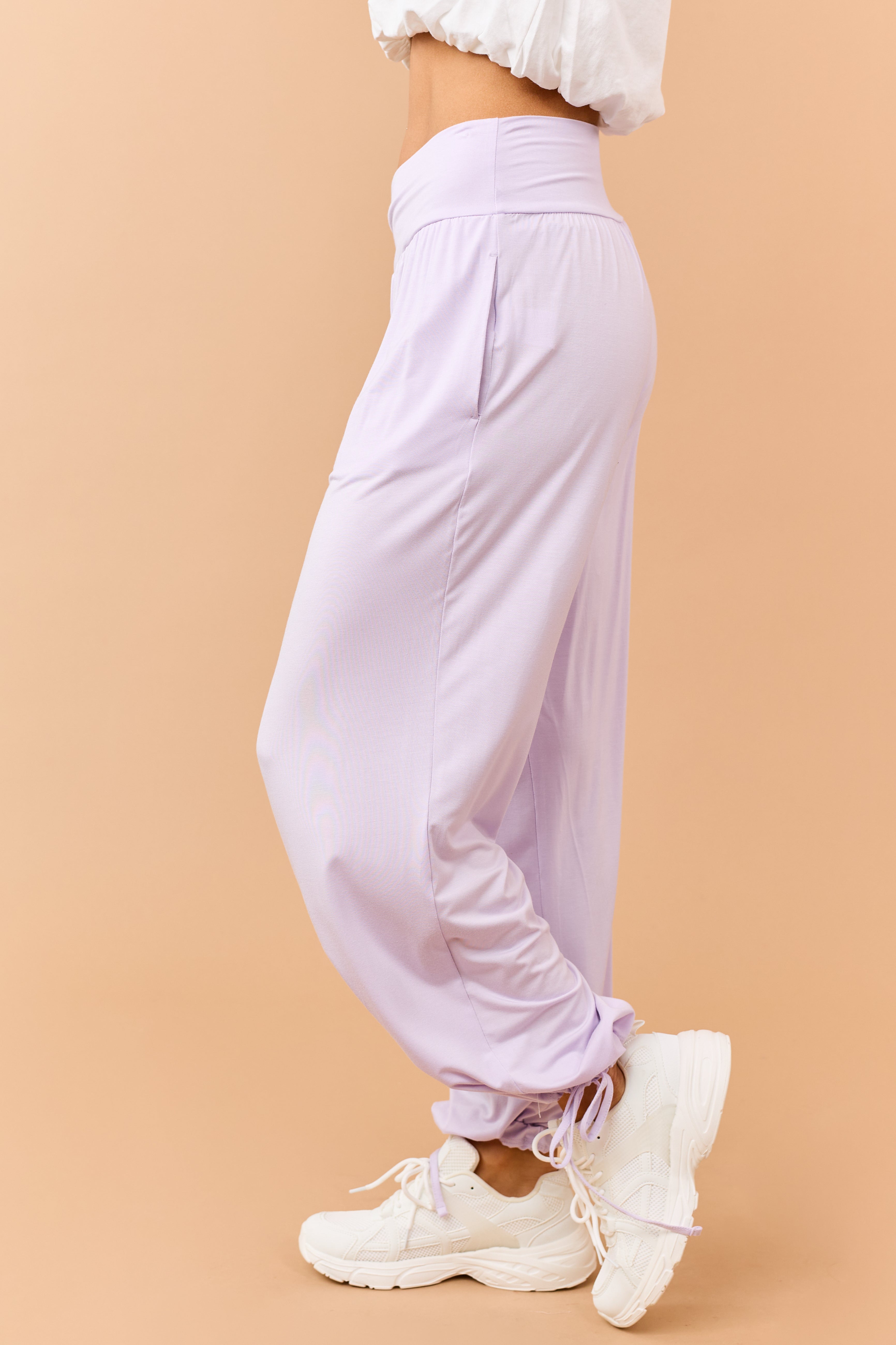 Pastel Iris Crossover Wrap Waist Cinch Hem Pants