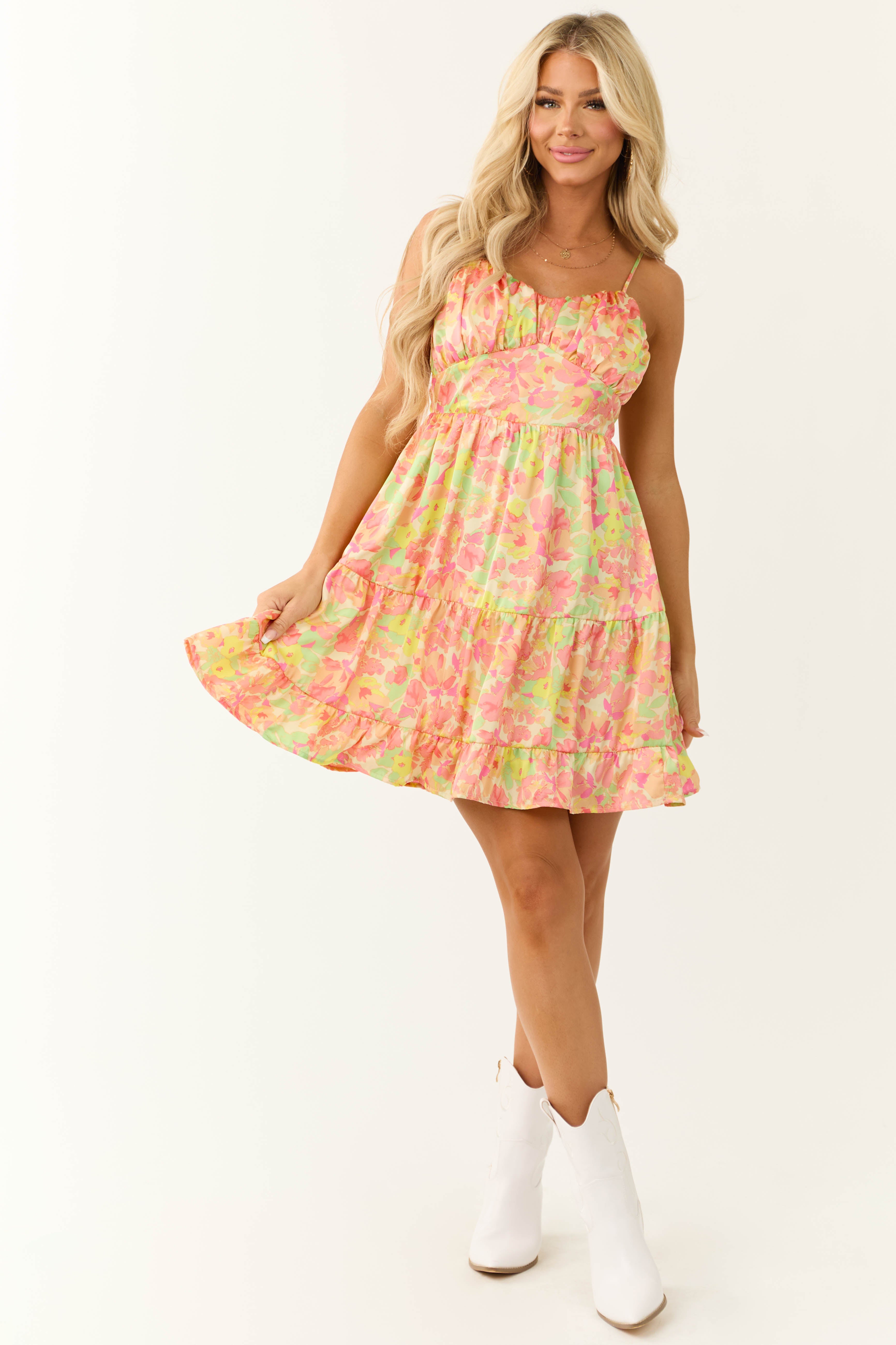 mini pastel dresses Pastel Yellow Floral Print Satin Mini Dress
