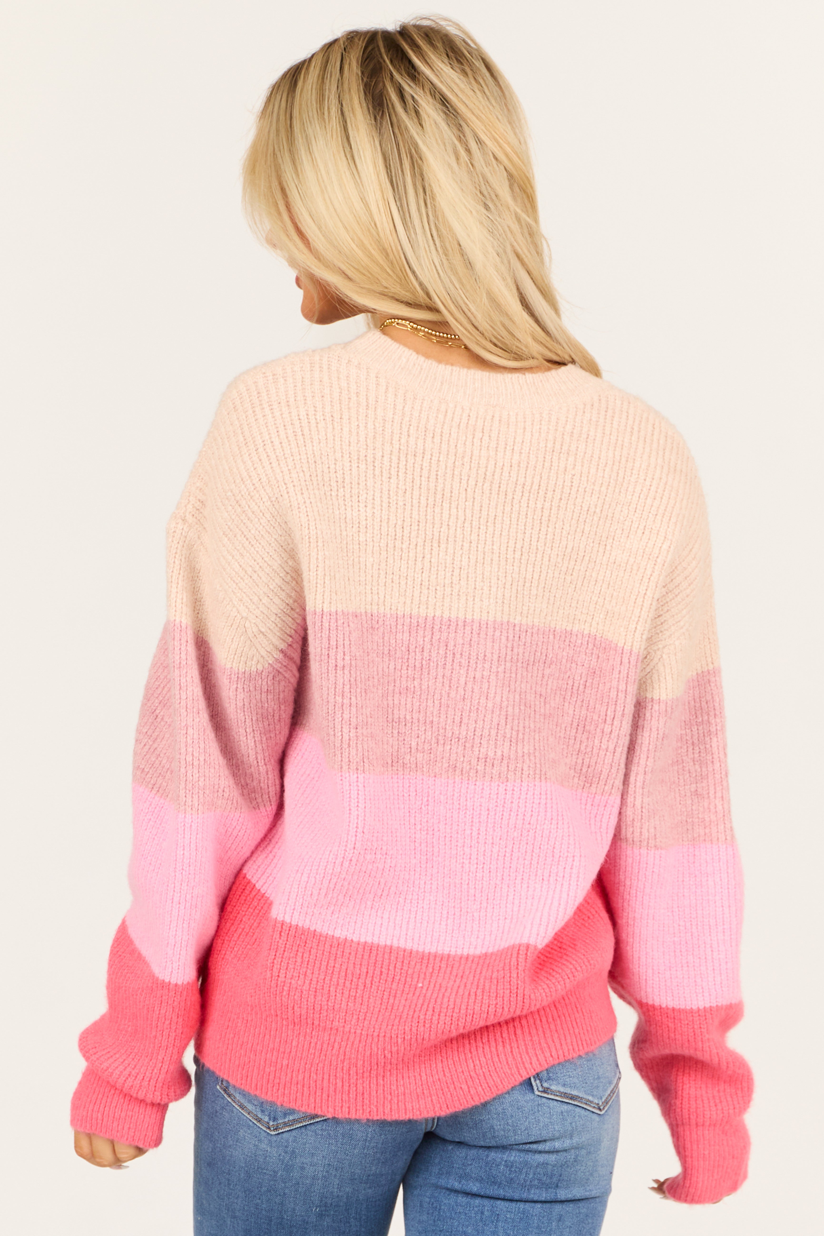 Peach Colorblock Stripe Chunky Knit Sweater