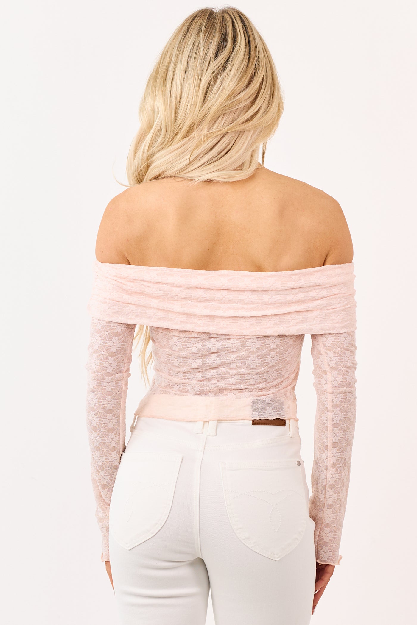 Peach Off the Shoulder Lace Long Sleeve Top Peach Off the Shoulder Lace Long Sleeve Top