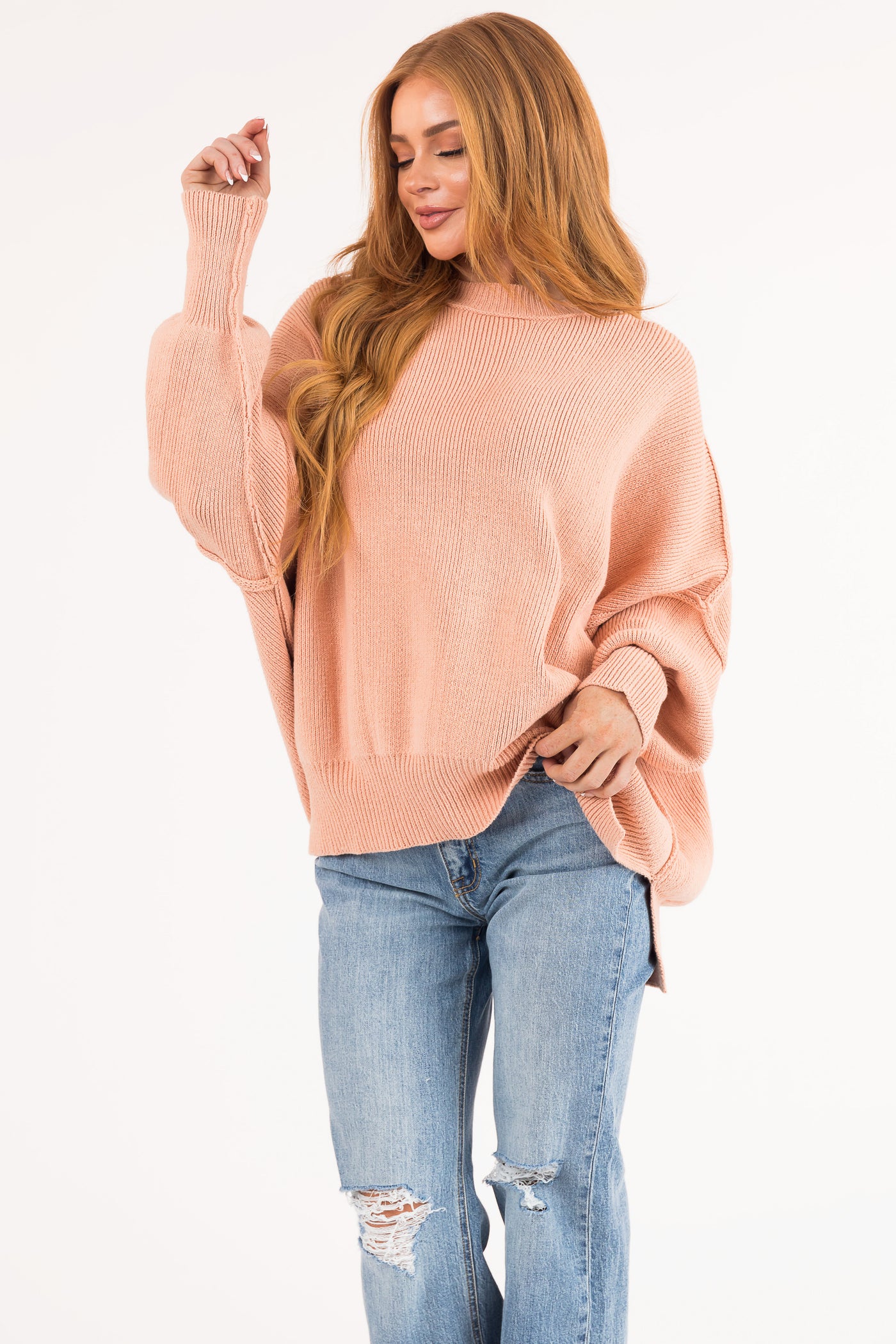 Peach Oversized Drop Shoulder Cozy Sweater