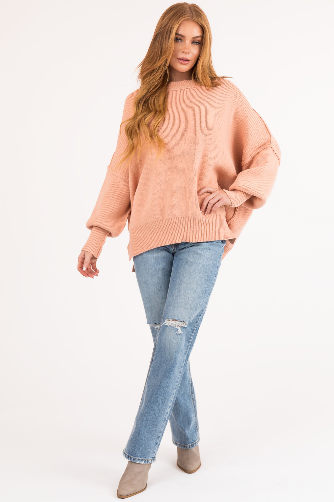 Peach Oversized Drop Shoulder Cozy Sweater